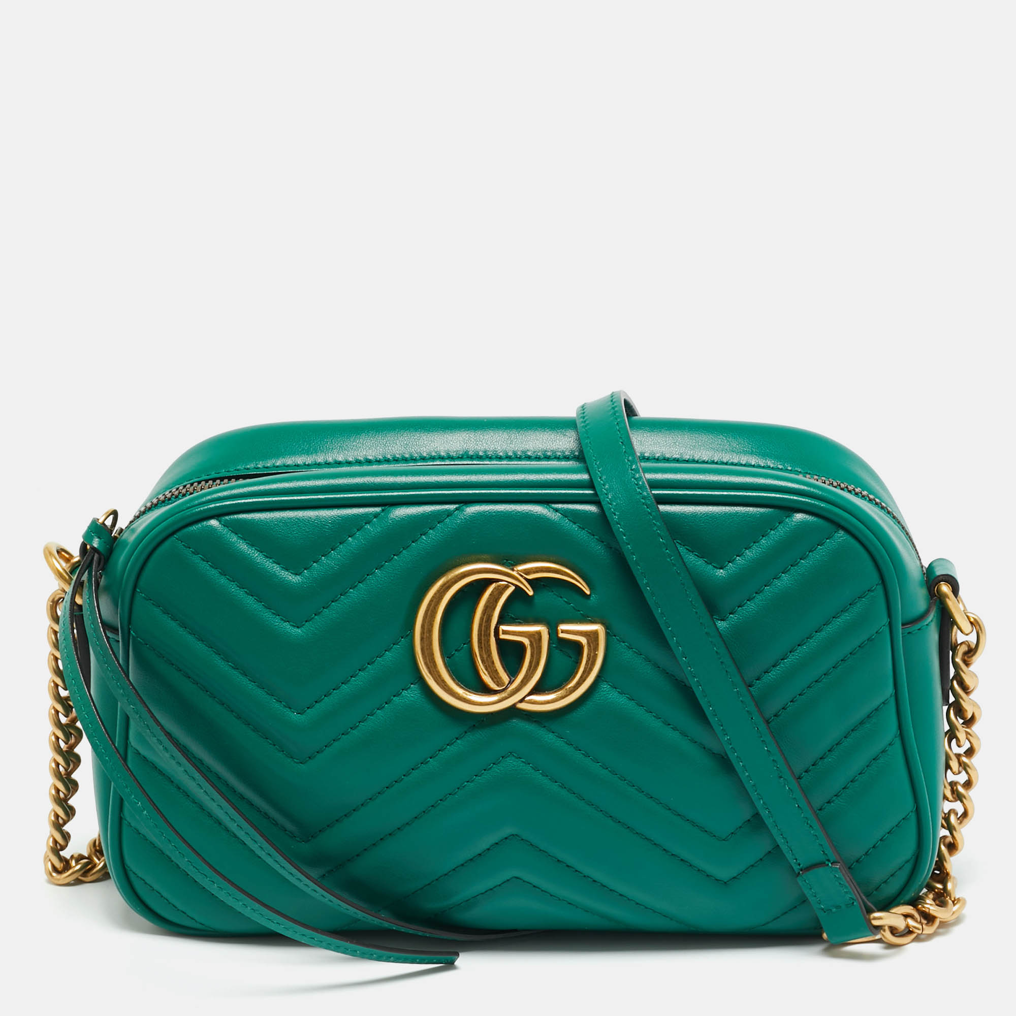 

Gucci GG Marmont Small Green Matelassé Leather Camera Bag