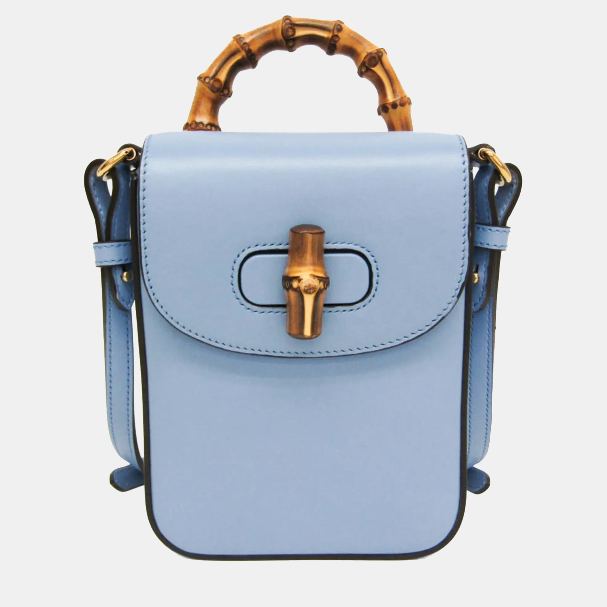 

Gucci Blue Leather Bamboo Backpack Handbag Shoulder Bag