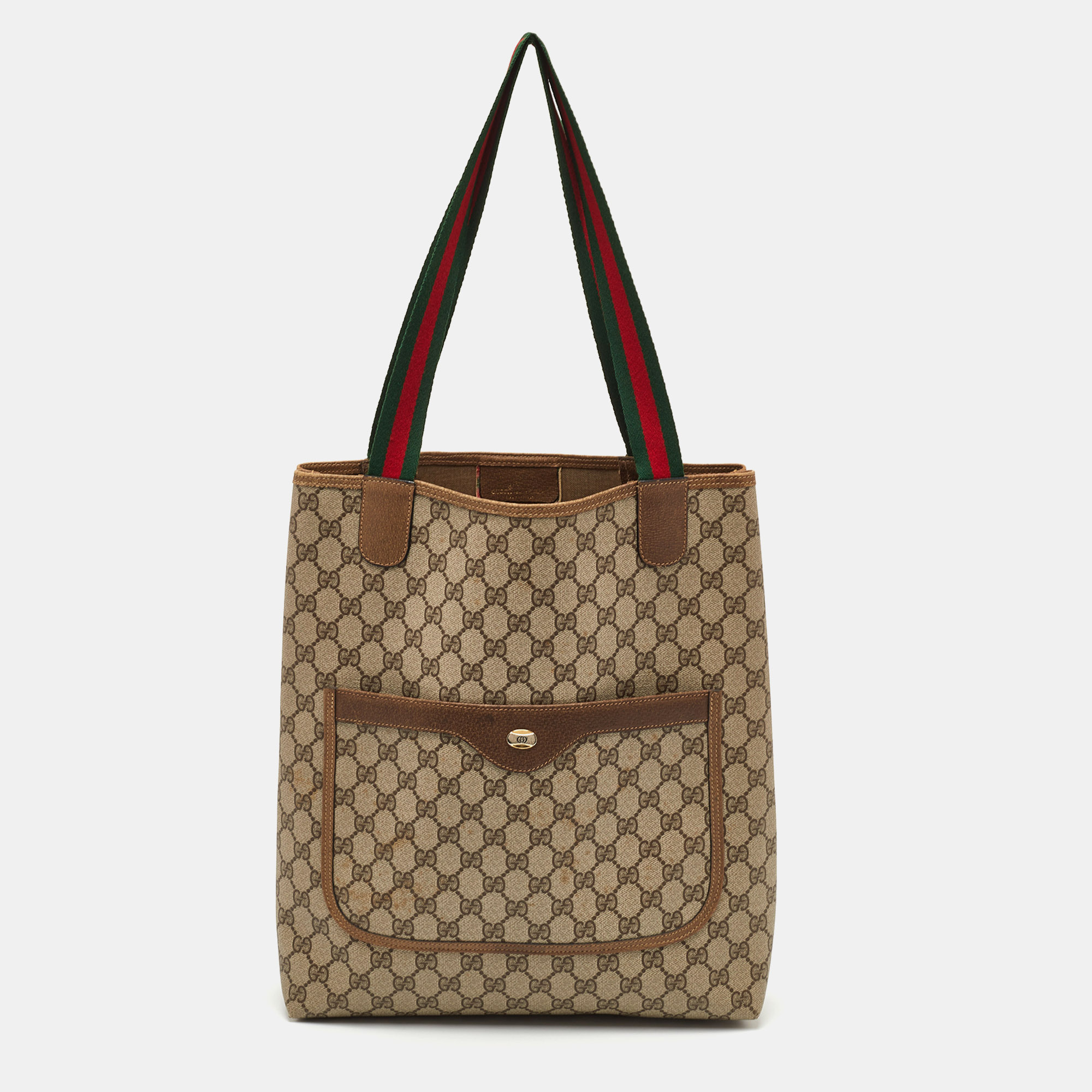 

Gucci Beige/Brown GG Supreme Canvas and Leather Web Sherry Line Tote