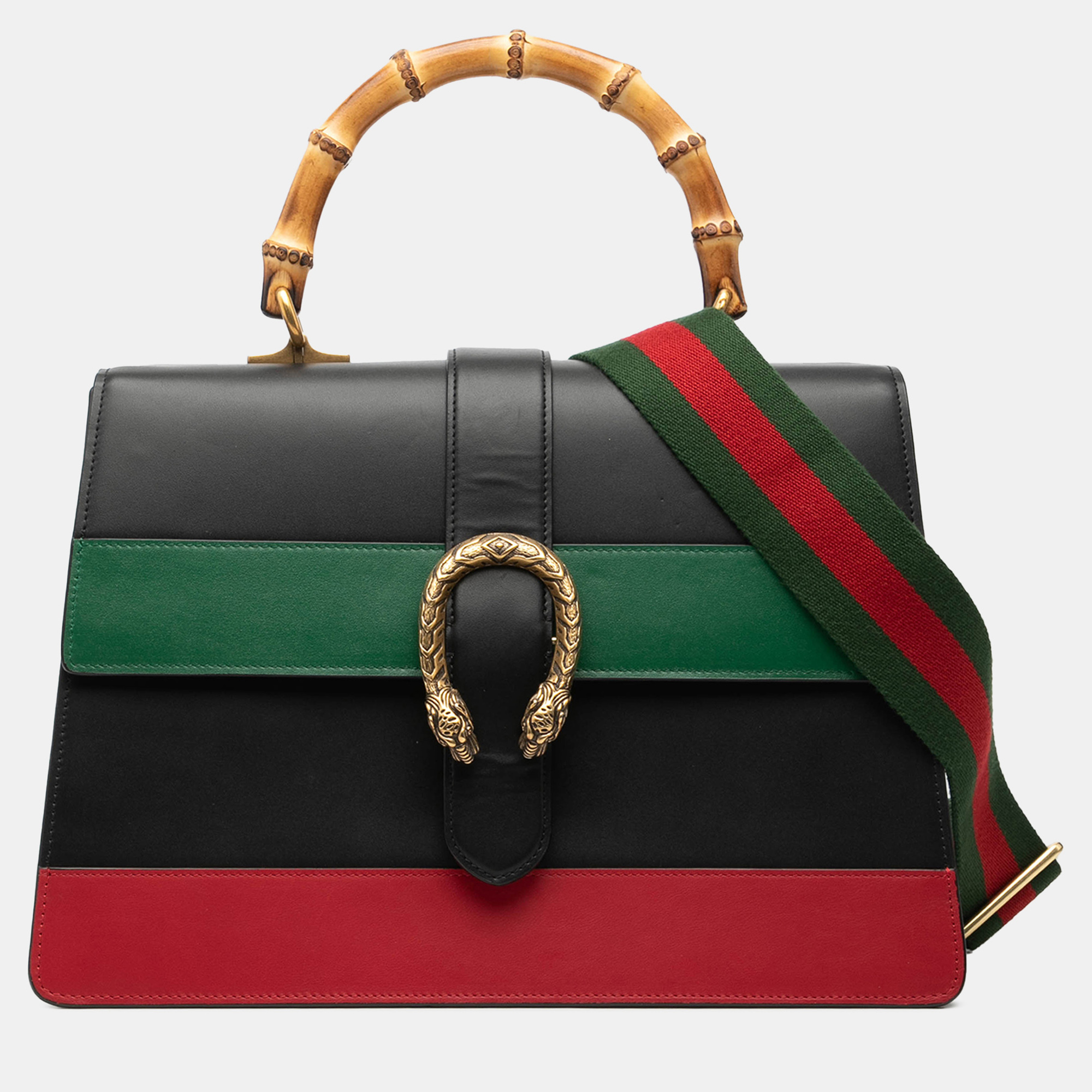 

Gucci Black Large Leather Bamboo Dionysus Web Satchel