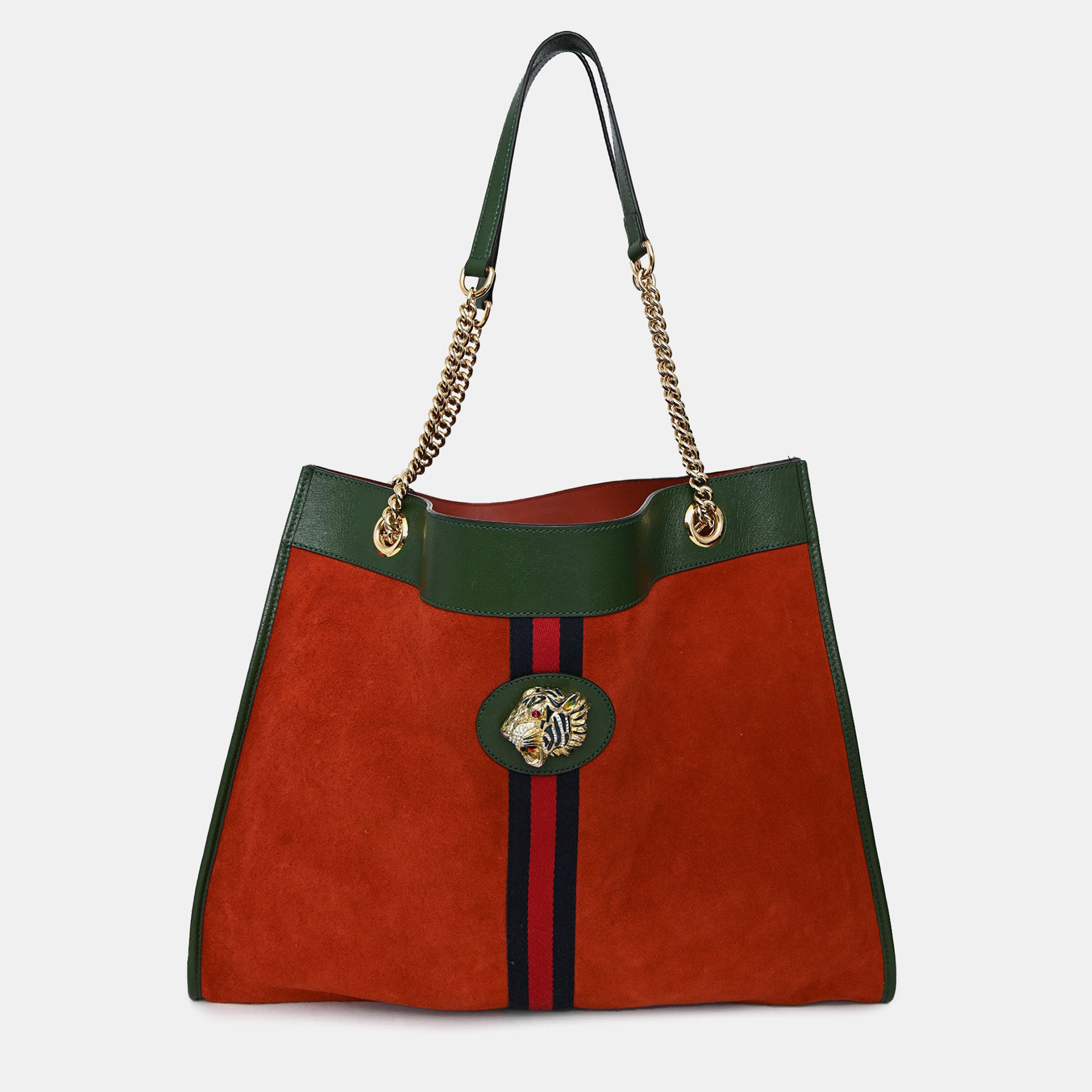 

Gucci Red/Green Suede/Leather Rajah Tote Bag