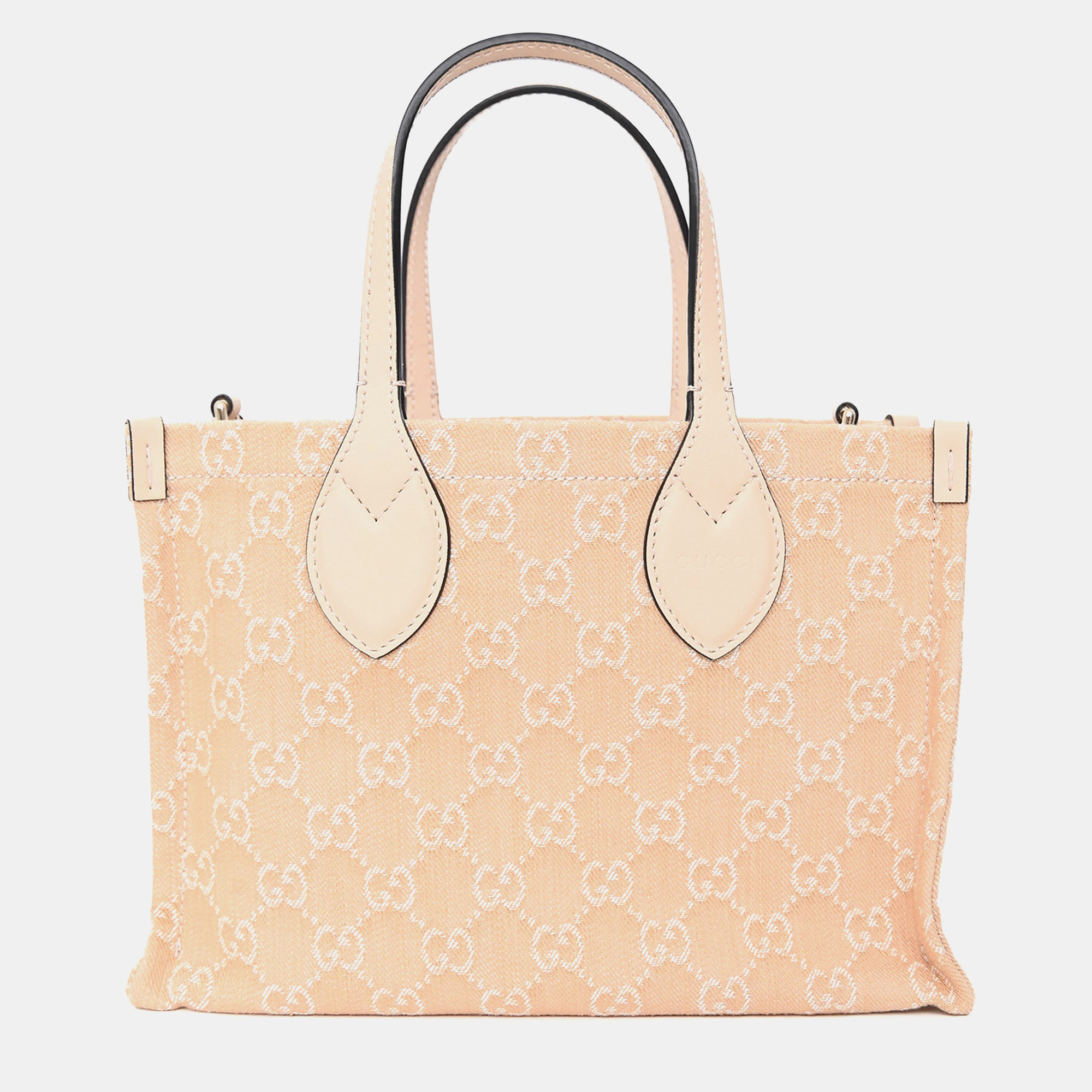 

Gucci Beige Monogram Denim Ophidia Medium Shopper Tote with Strap + Pouch