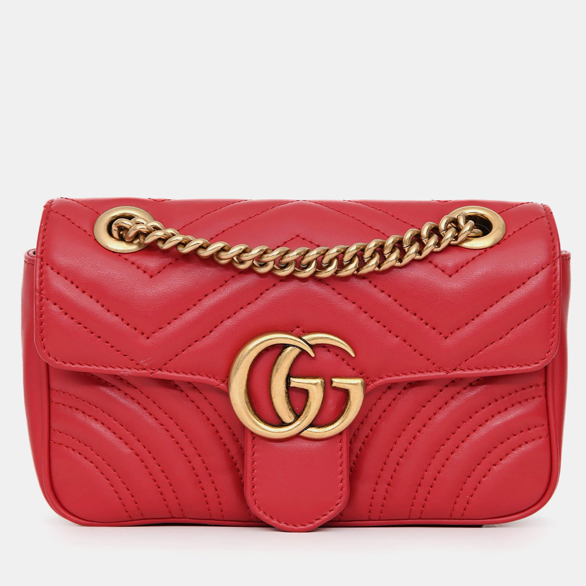 

Gucci Red Leather Small GG Marmont Shoulder Bag