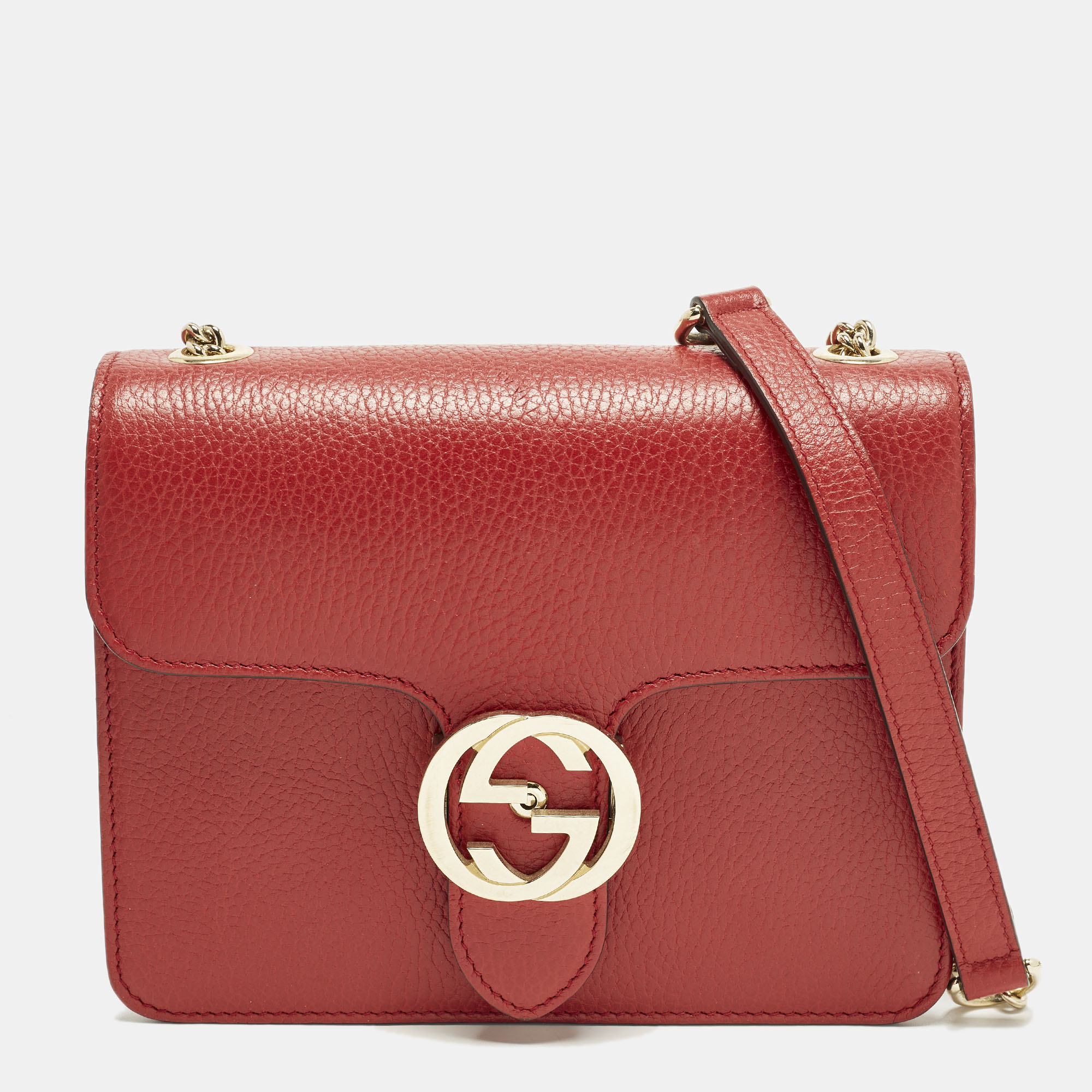 

Gucci Dollar Interlocking G Small Red Leather Shoulder Bag