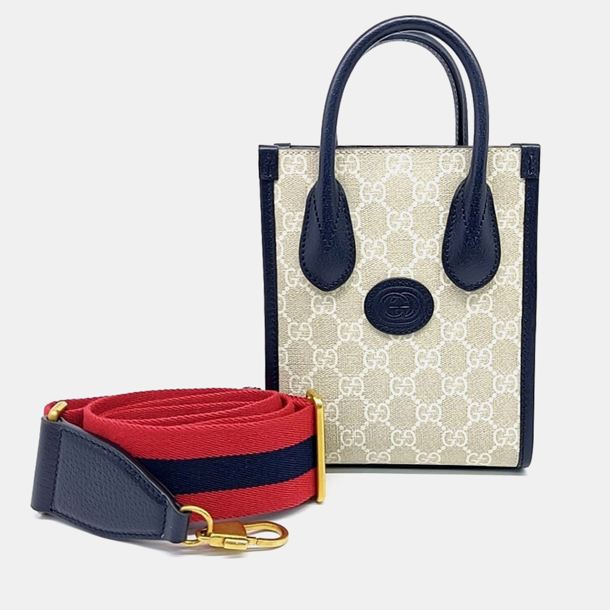 

Gucci Beige Black PVC GG Ophidia Mini Tote Bag (699406)