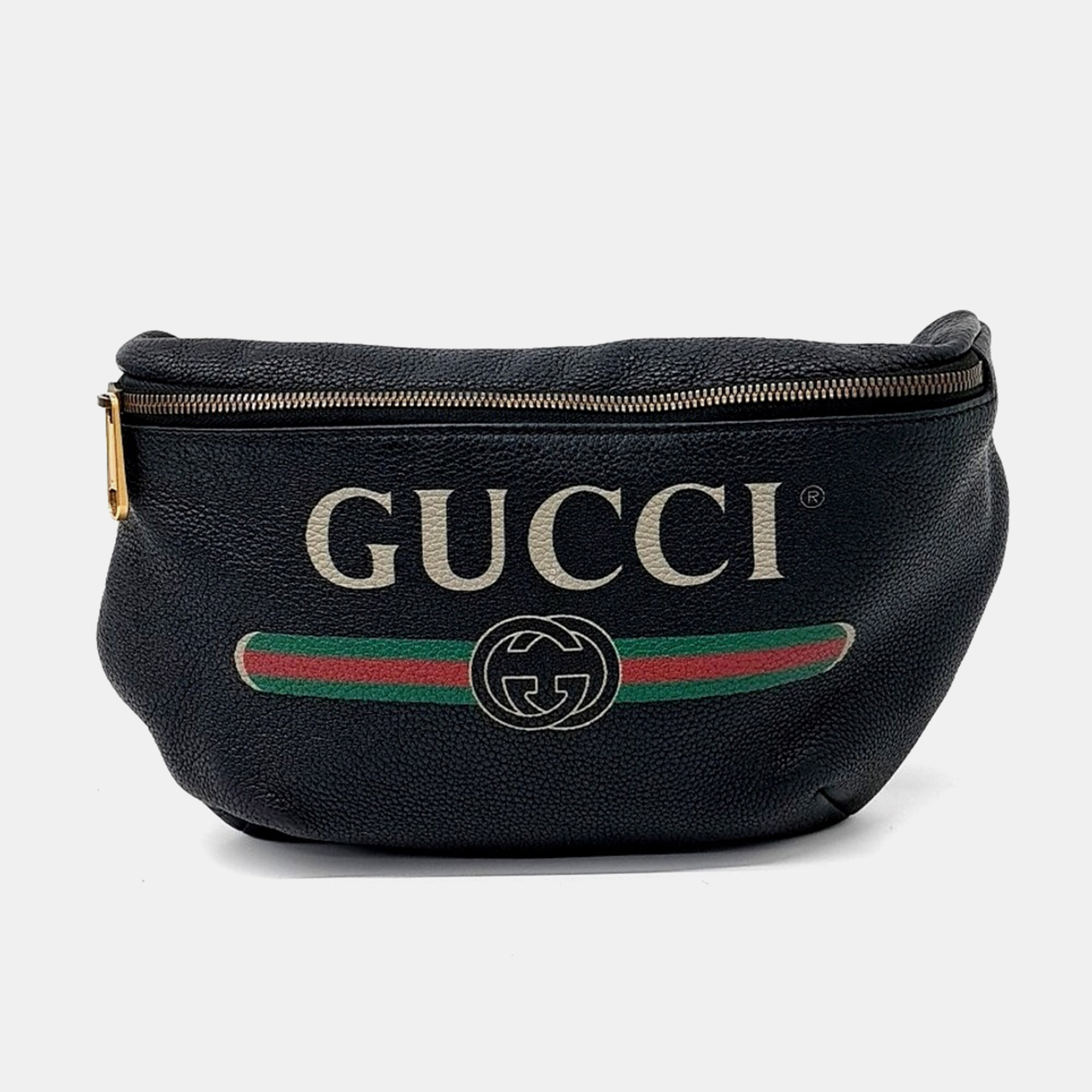 

Gucci Black Leather Web Logo Belt Bag (530412)