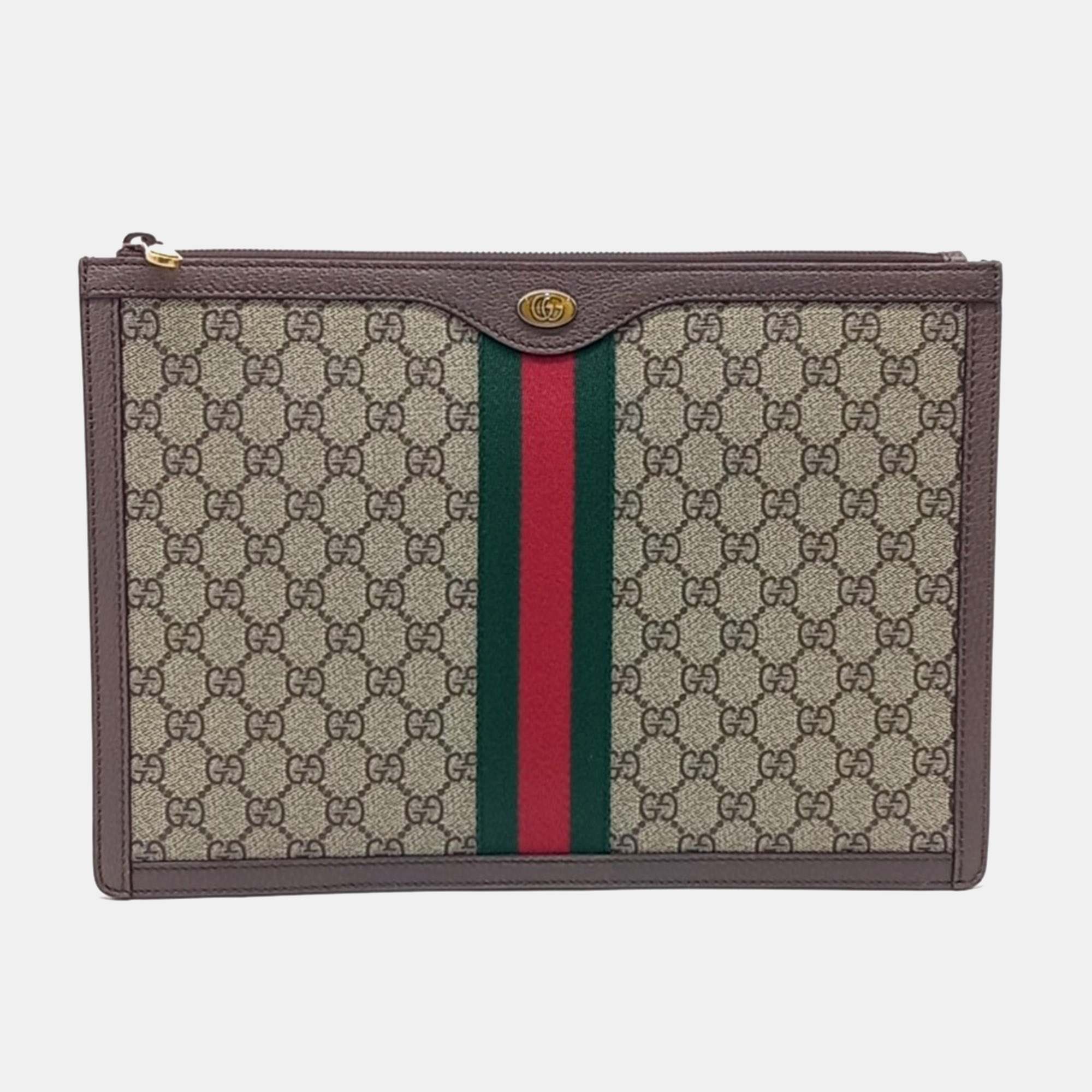 

Gucci Beige, Brown Canvas Supreme Portfolio Clutch (523359)