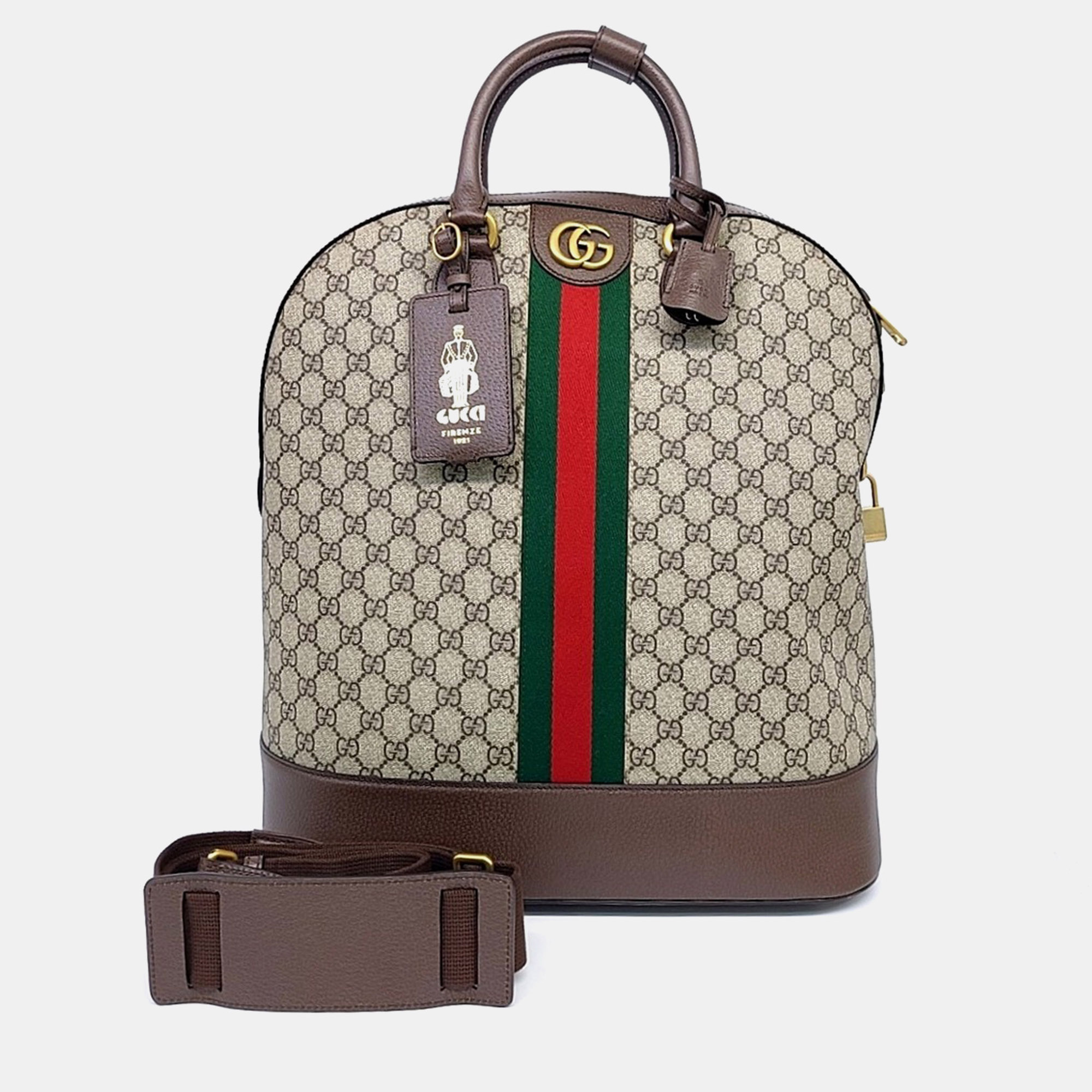 

Gucci Beige, Brown Coated Canvas Ophidia Savoy Bowling Bag (724654)
