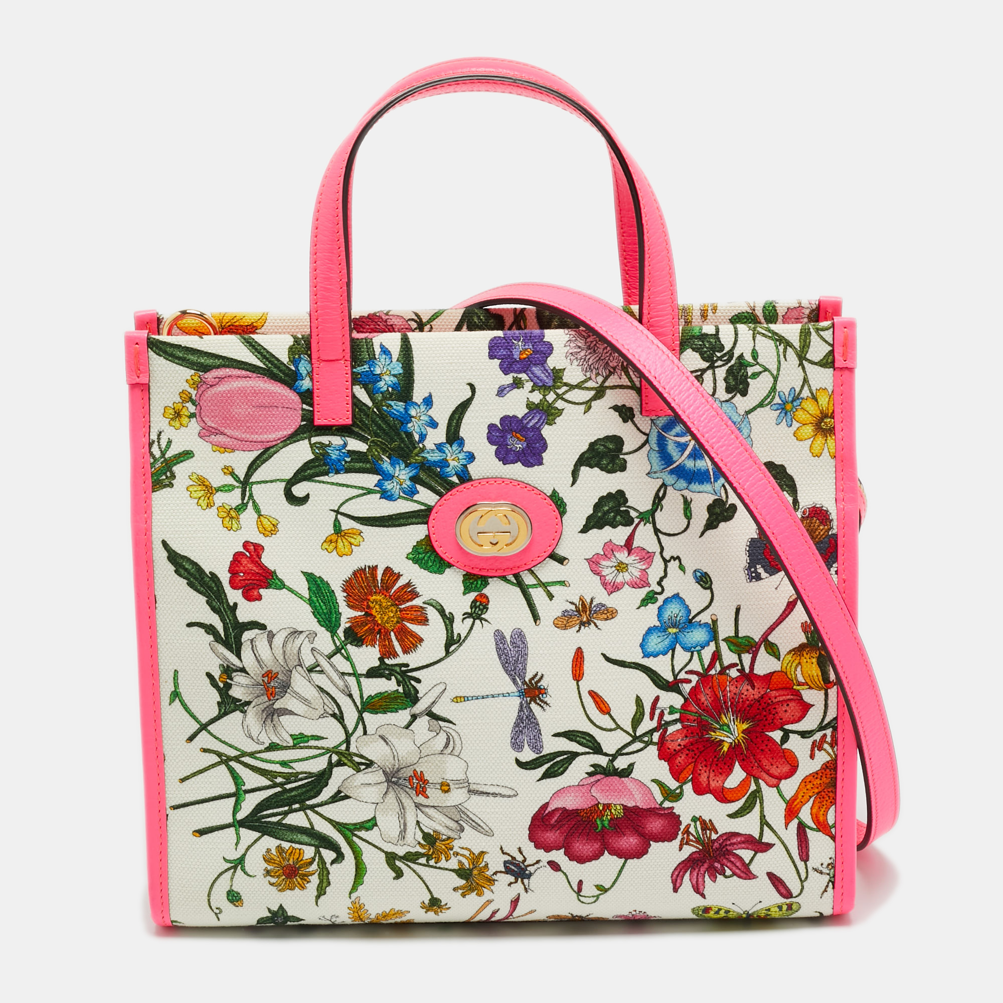 

Gucci Flora Neon Pink/Multicolor Floral Print Canvas and Leather Tote