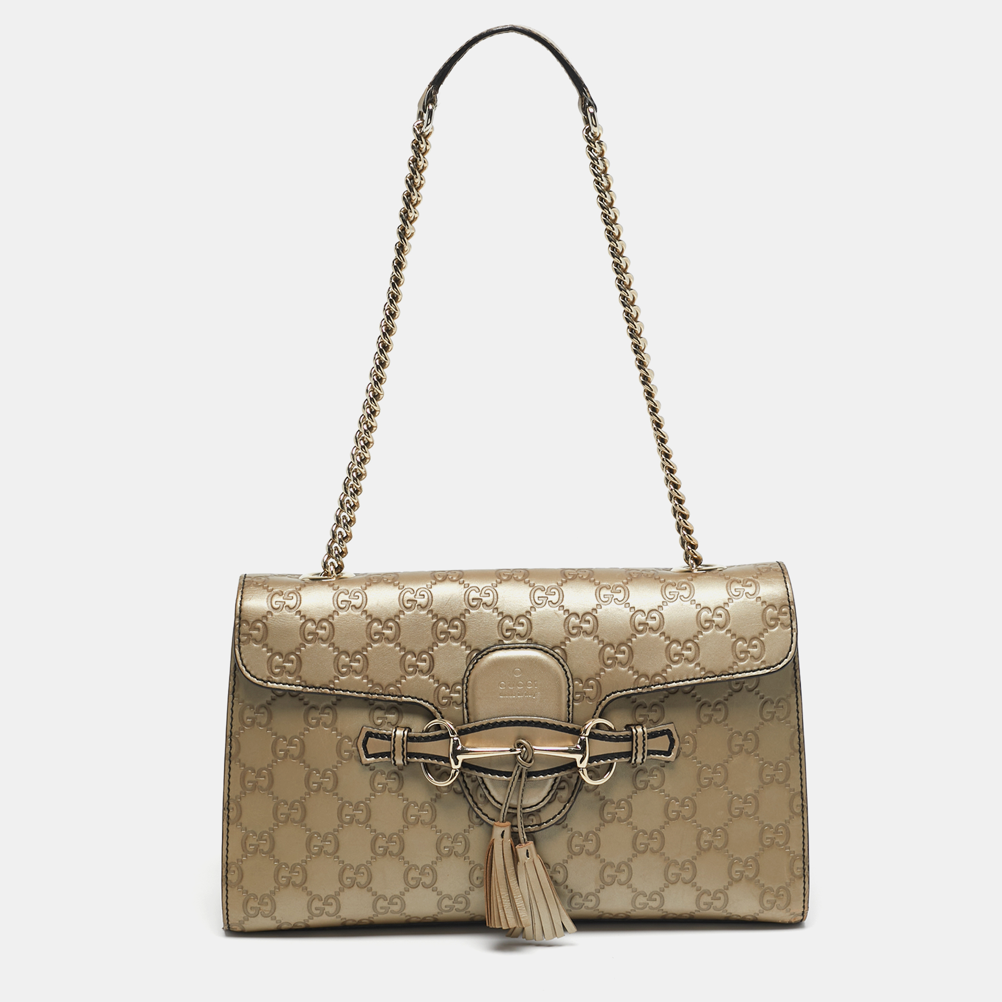 

Gucci Emily Chain  Metallic Beige Guccissima Leather Shoulder Bag