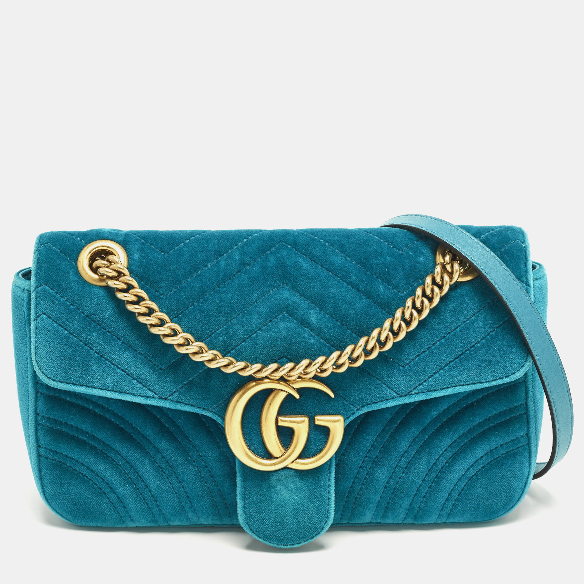 

Gucci GG Marmont  Blue Matelasse Velvet Flap Shoulder Bag