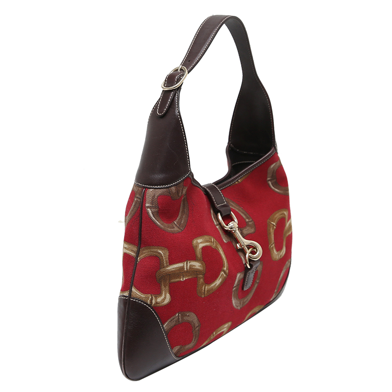 

Gucci Red/Brown Horsebit Canvas Jackie O Bouvier Shoulder Bag