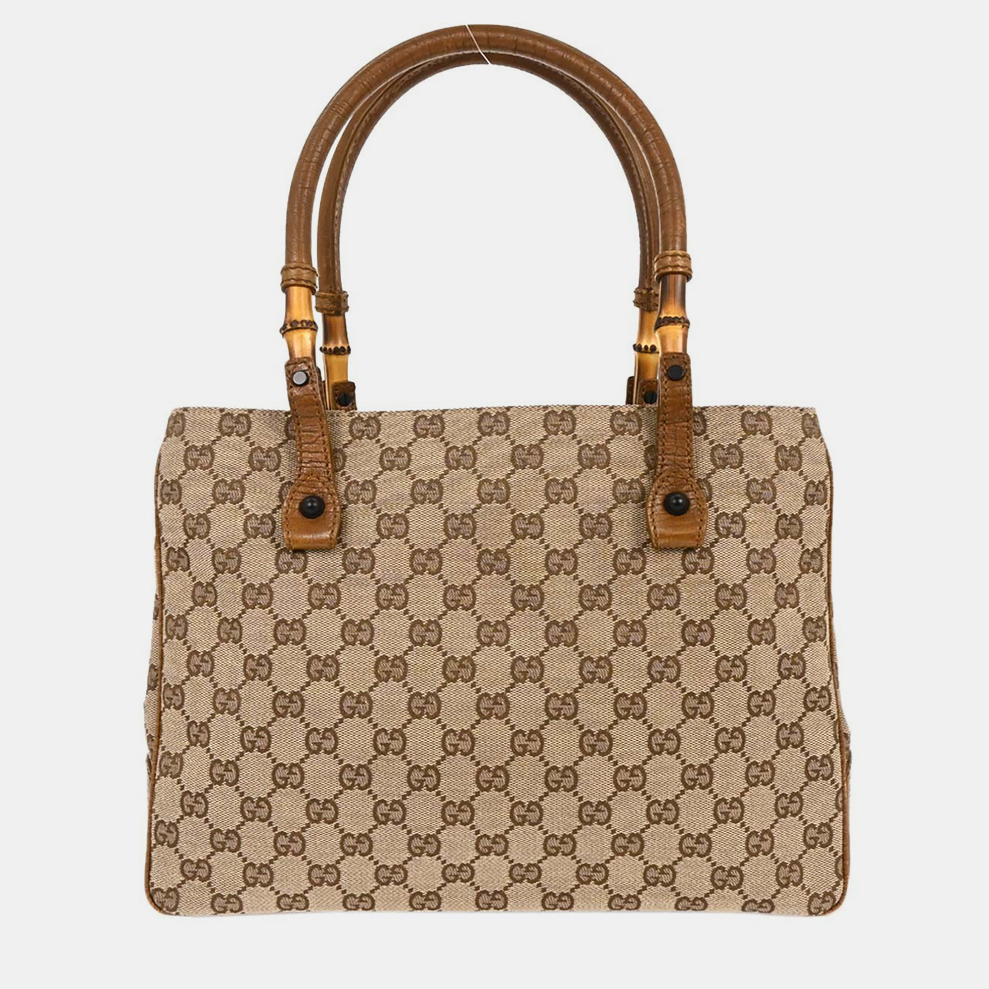 

Gucci Brown Beige Bamboo GG Tote Bag