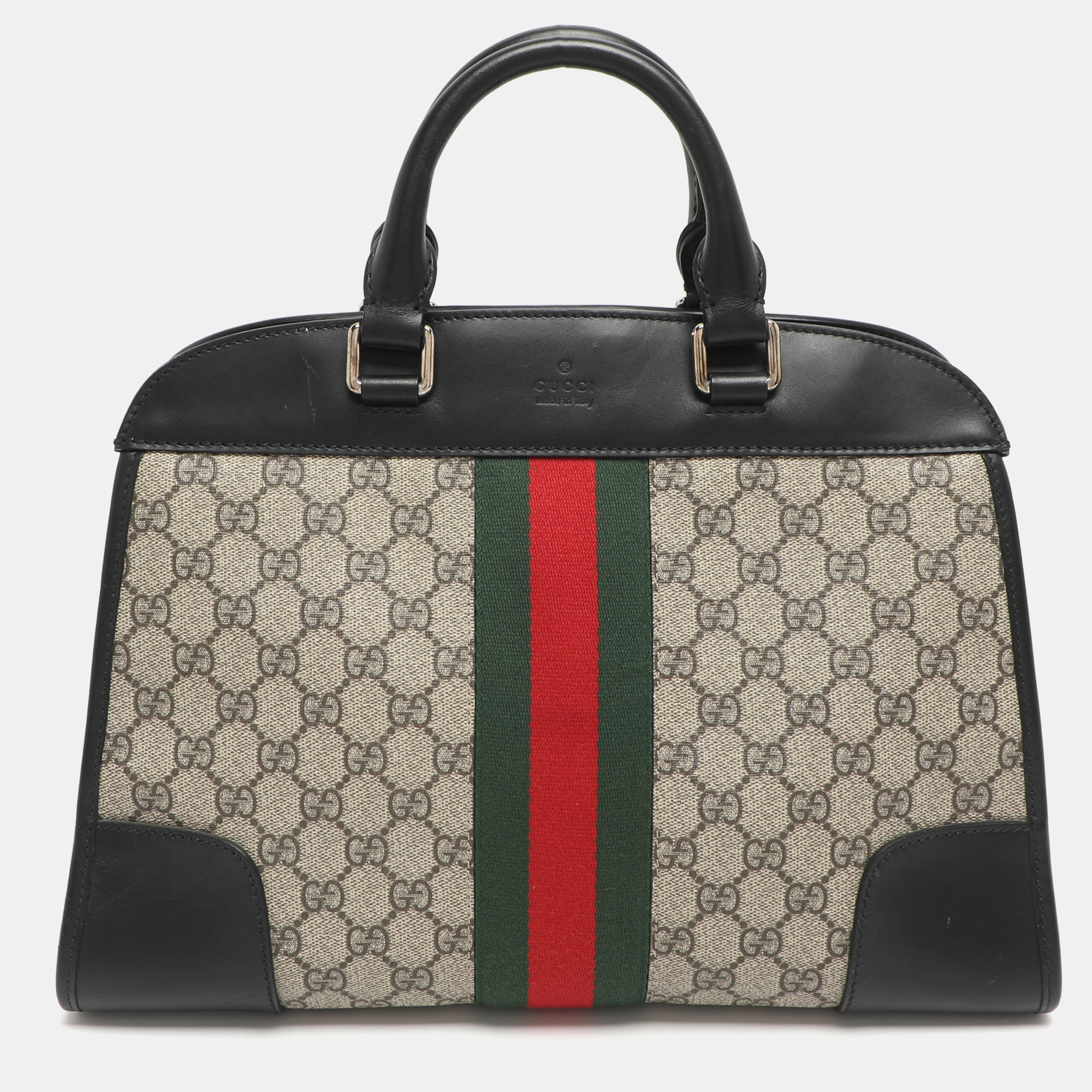 

Gucci Vintage Web Beige/Black GG Supreme Coated Canvas and Leather Satchel