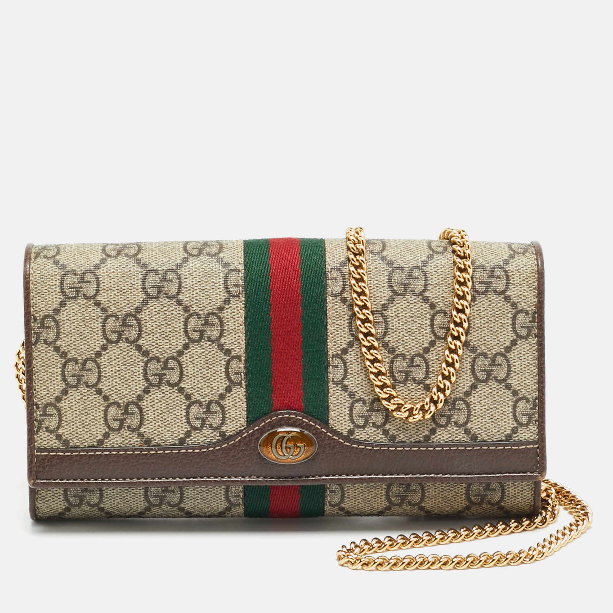 

Gucci Ophidia Beige/Brown GG Supreme Canvas and Leather Wallet on Chain