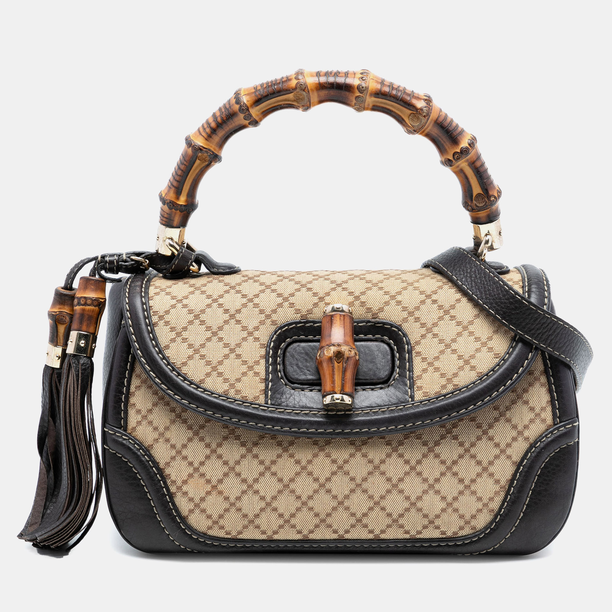 

Gucci Brown Medium Diamante Canvas New Bamboo Satchel