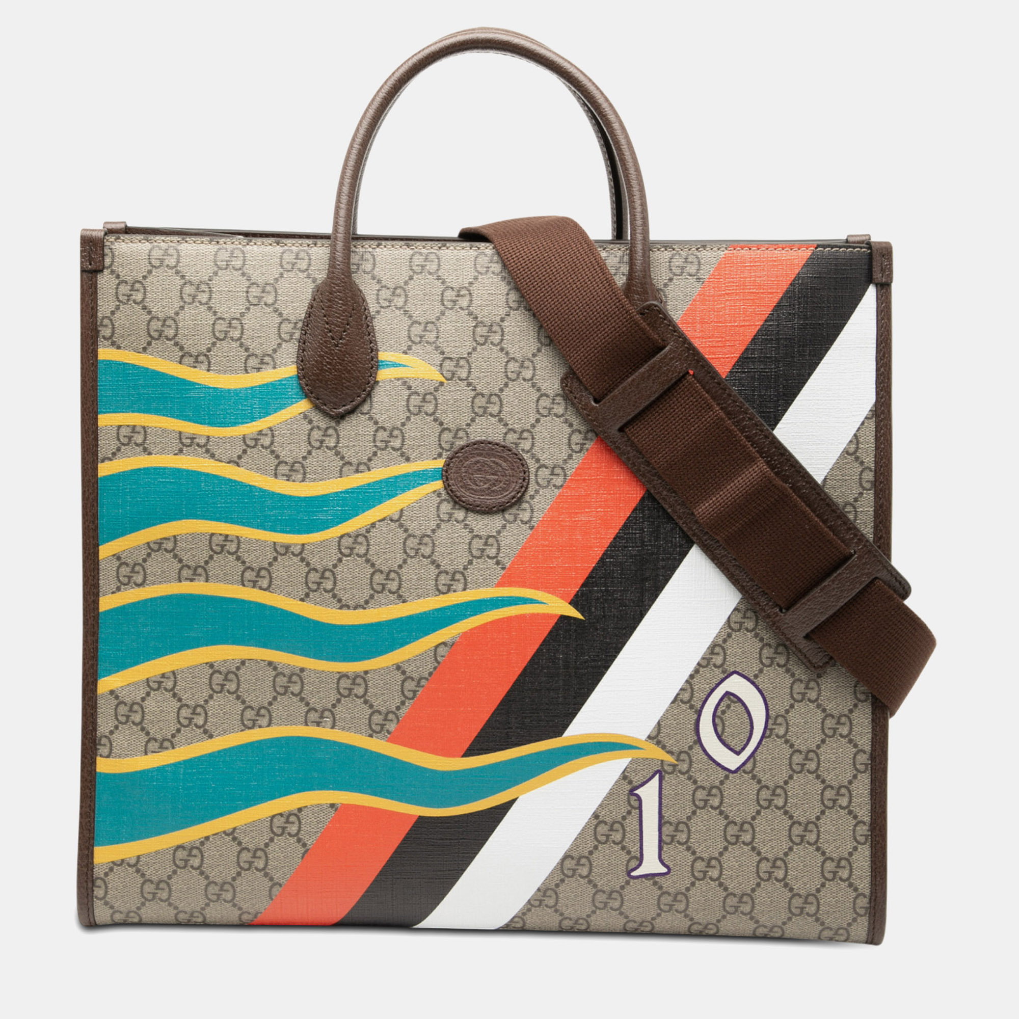 

Gucci Brown Medium GG Supreme 100 Centum Anniversary Calfskin Retro Interlocking G Tote