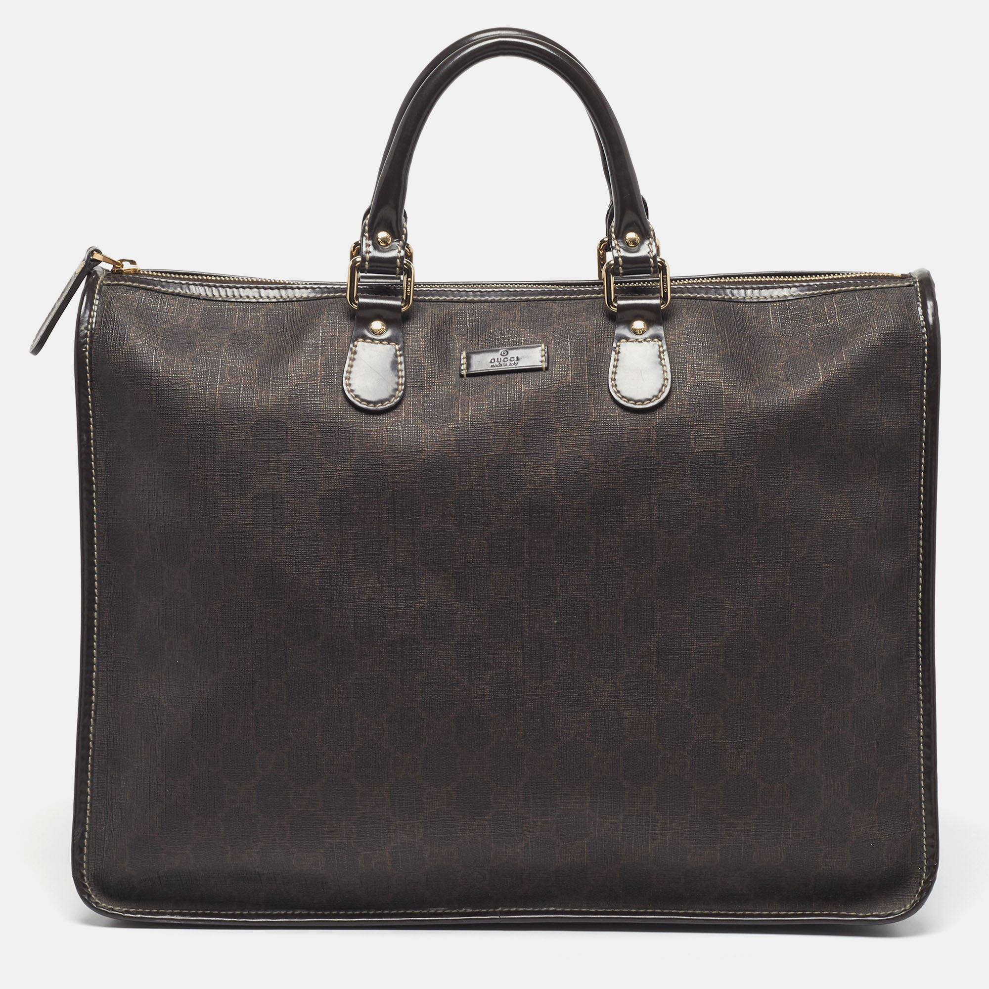 

Gucci Joy Dark Brown GG Supreme Canvas Zip Tote