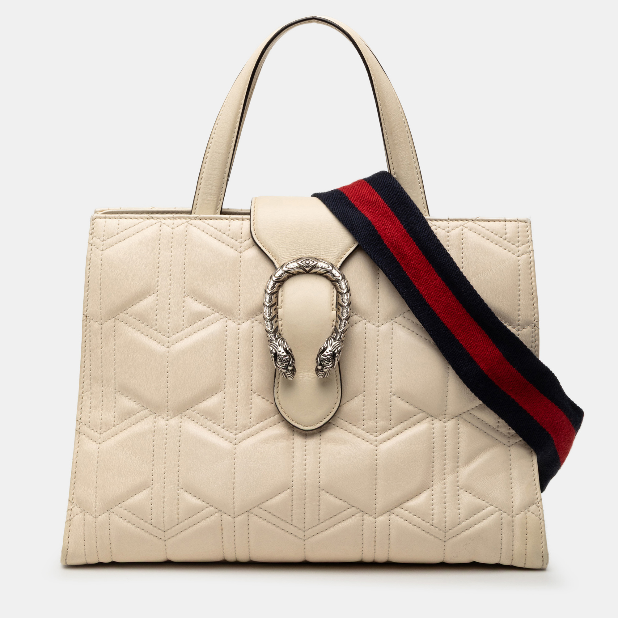 

Gucci White Quilted Leather Dionysus Web Satchel