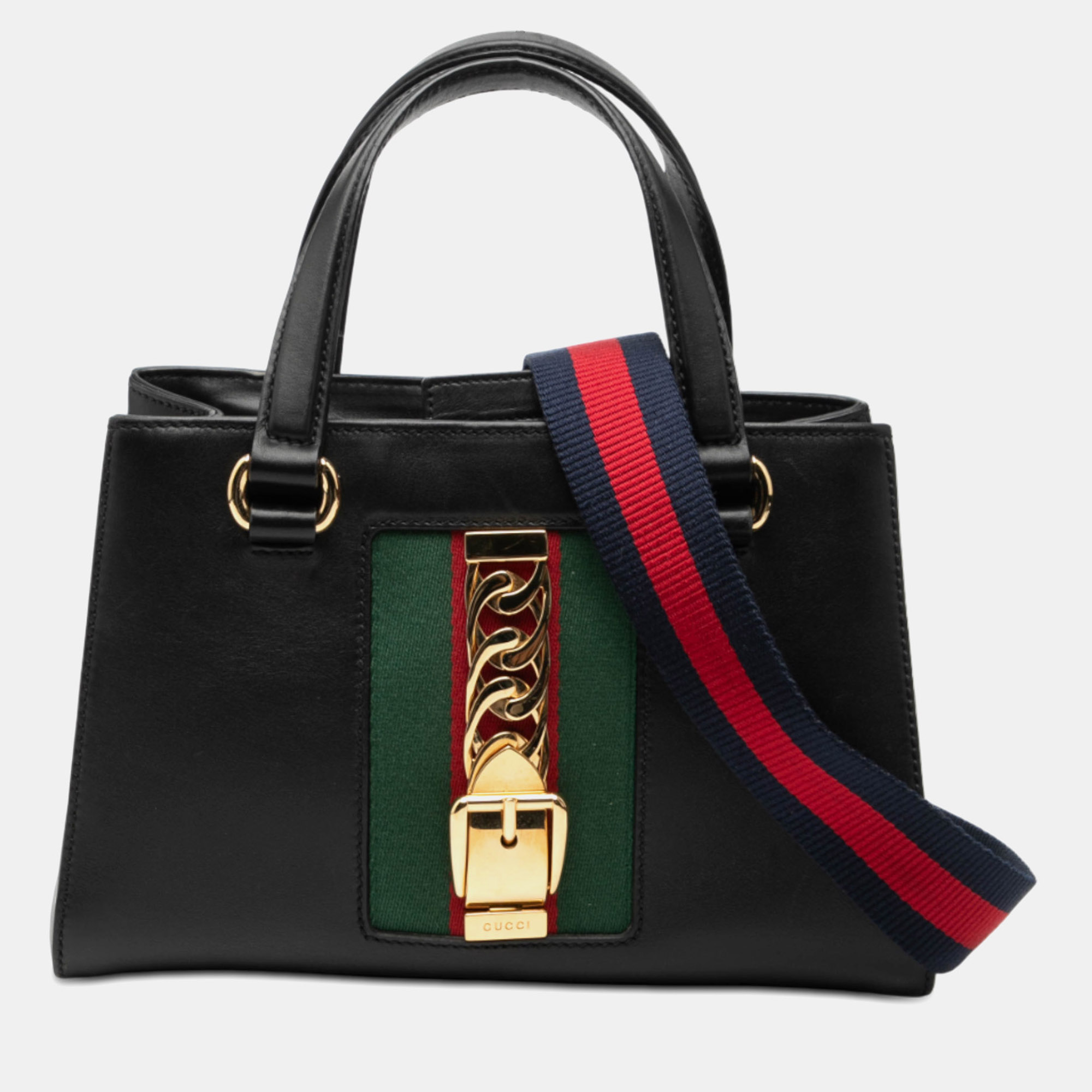 

Gucci Black Leather Sylvie Web Top Handle Satchel