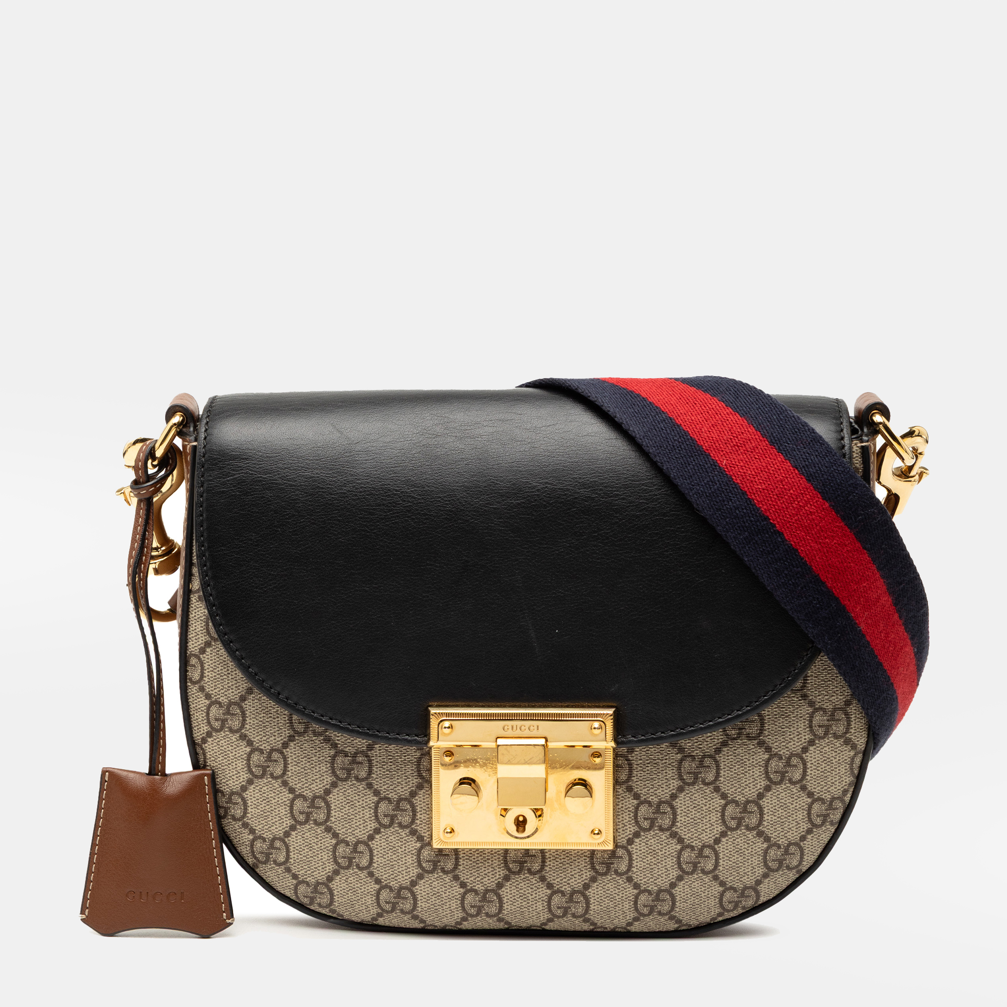 

Gucci Black, Brown GG Supreme Web Padlock Crossbody