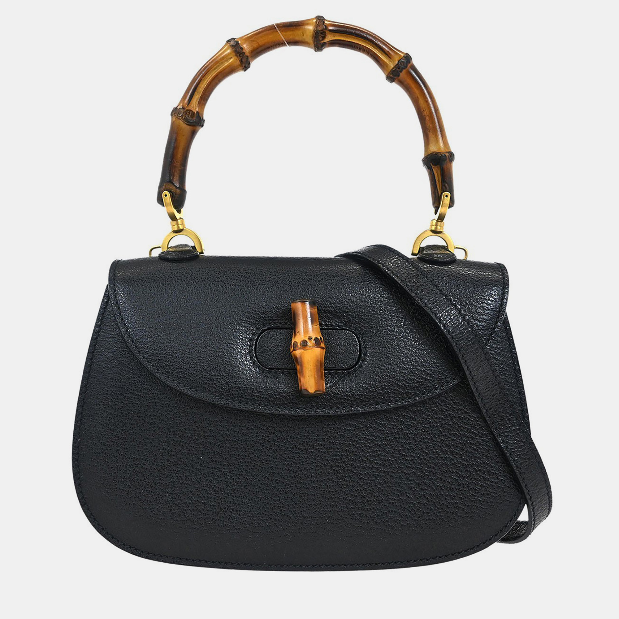 

Gucci Black Pigskin Bamboo 2way Handbag