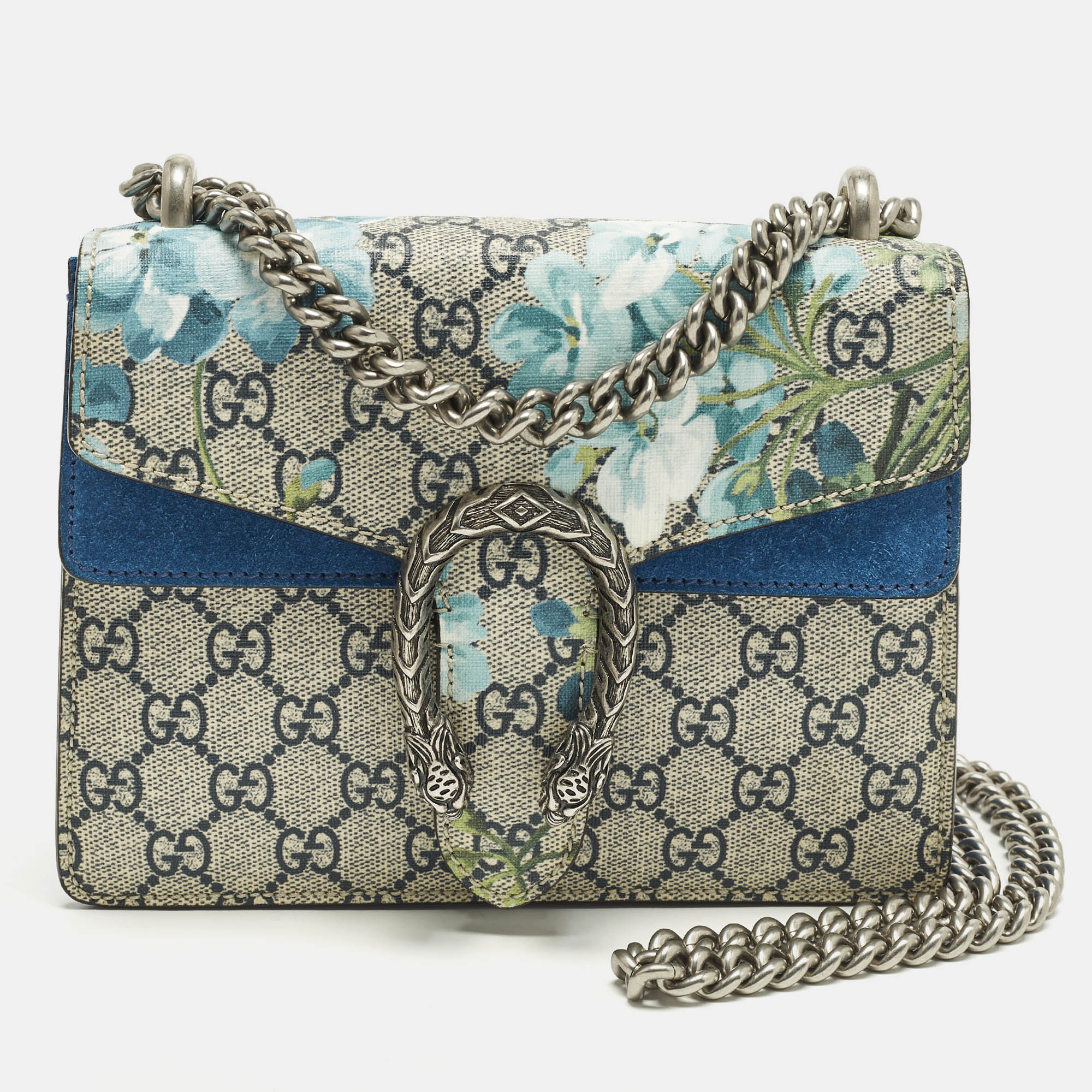 

Gucci Dionysus Mini Blue/Beige GG Supreme Blooms Canvas and Suede Shoulder Bag