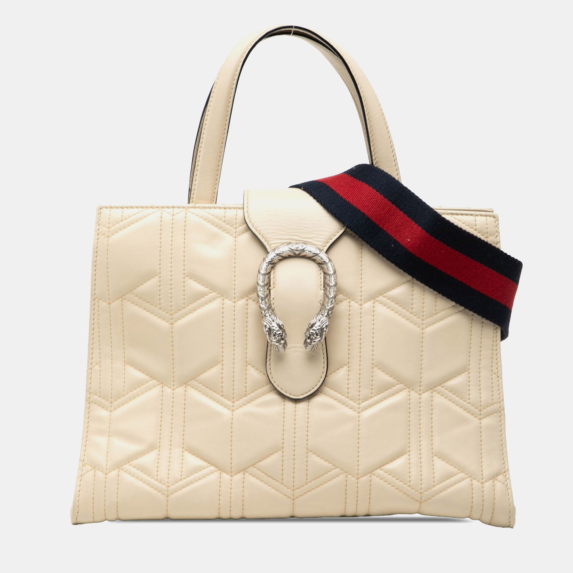 

Gucci White Quilted Leather Dionysus Web Satchel