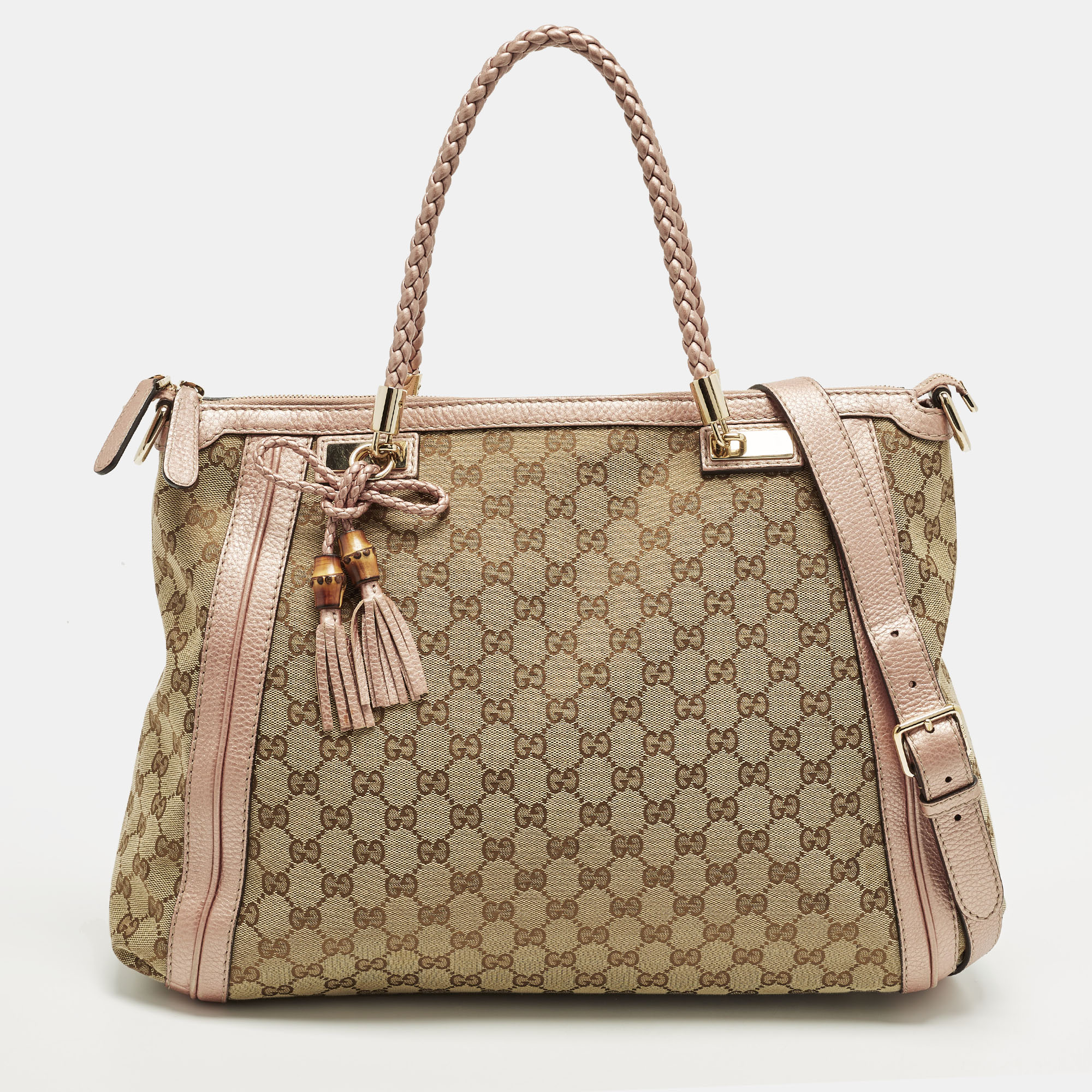 

Gucci Bella Metallic Pink/Beige GG Canvas and Leather Tote