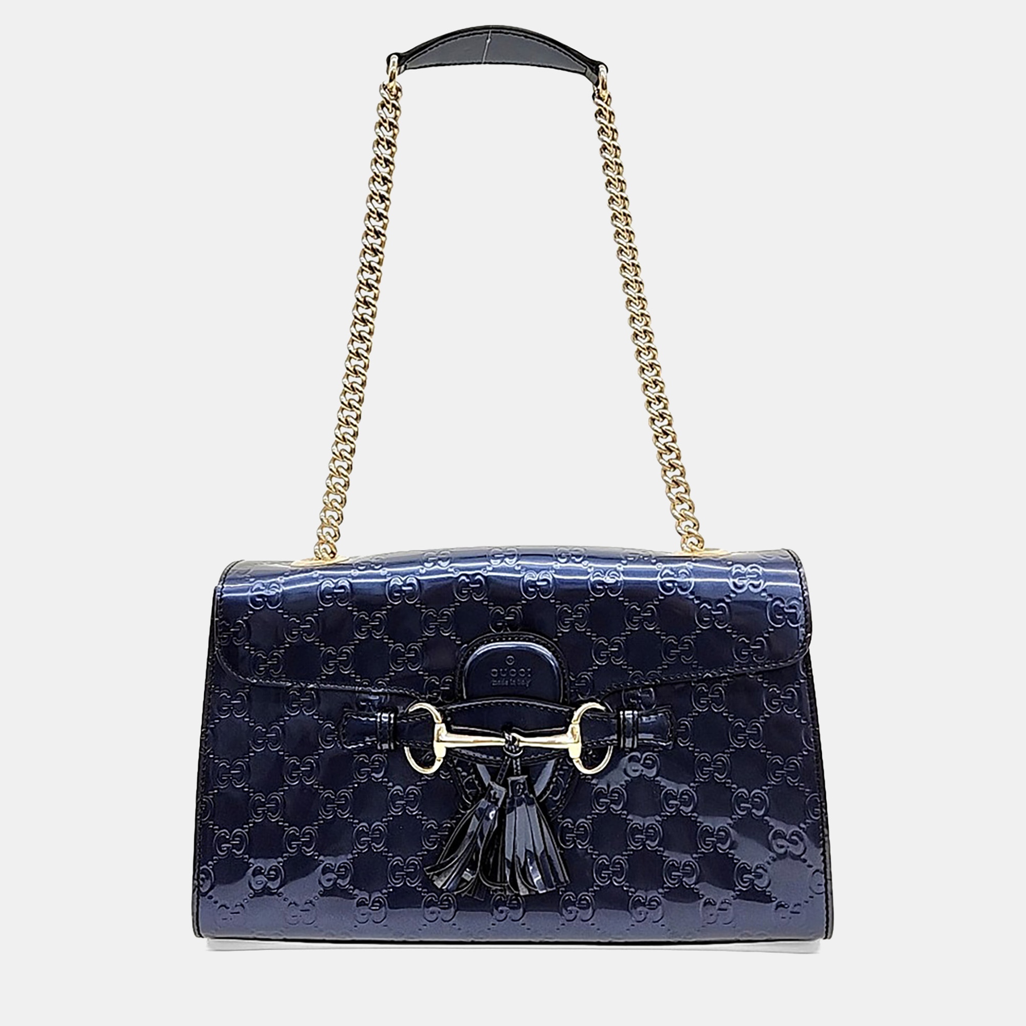 

Gucci Blue Leather Cimaline Horsebit Chain Shoulder Bag