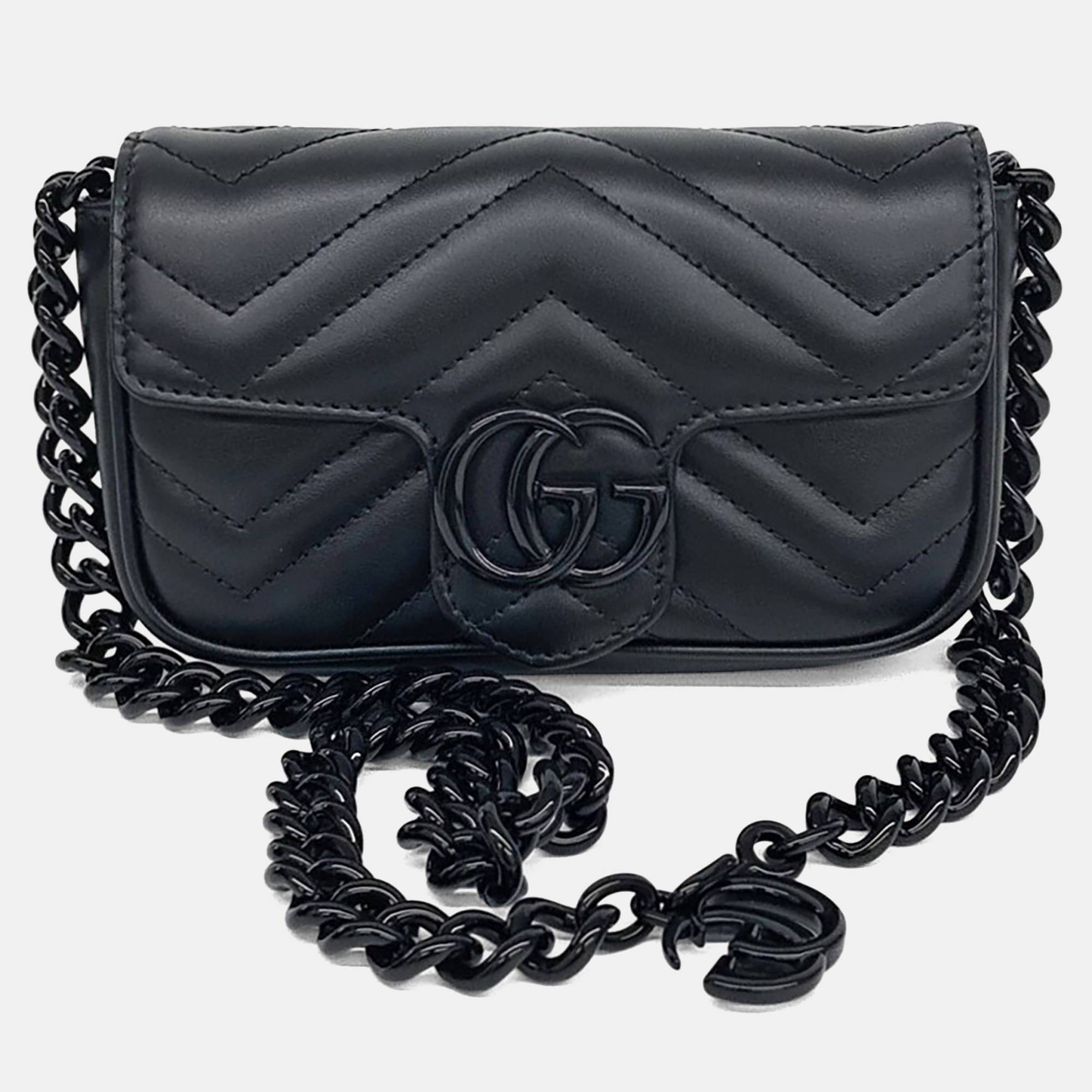 

Gucci Black Leather GG Marmont Belt Bag