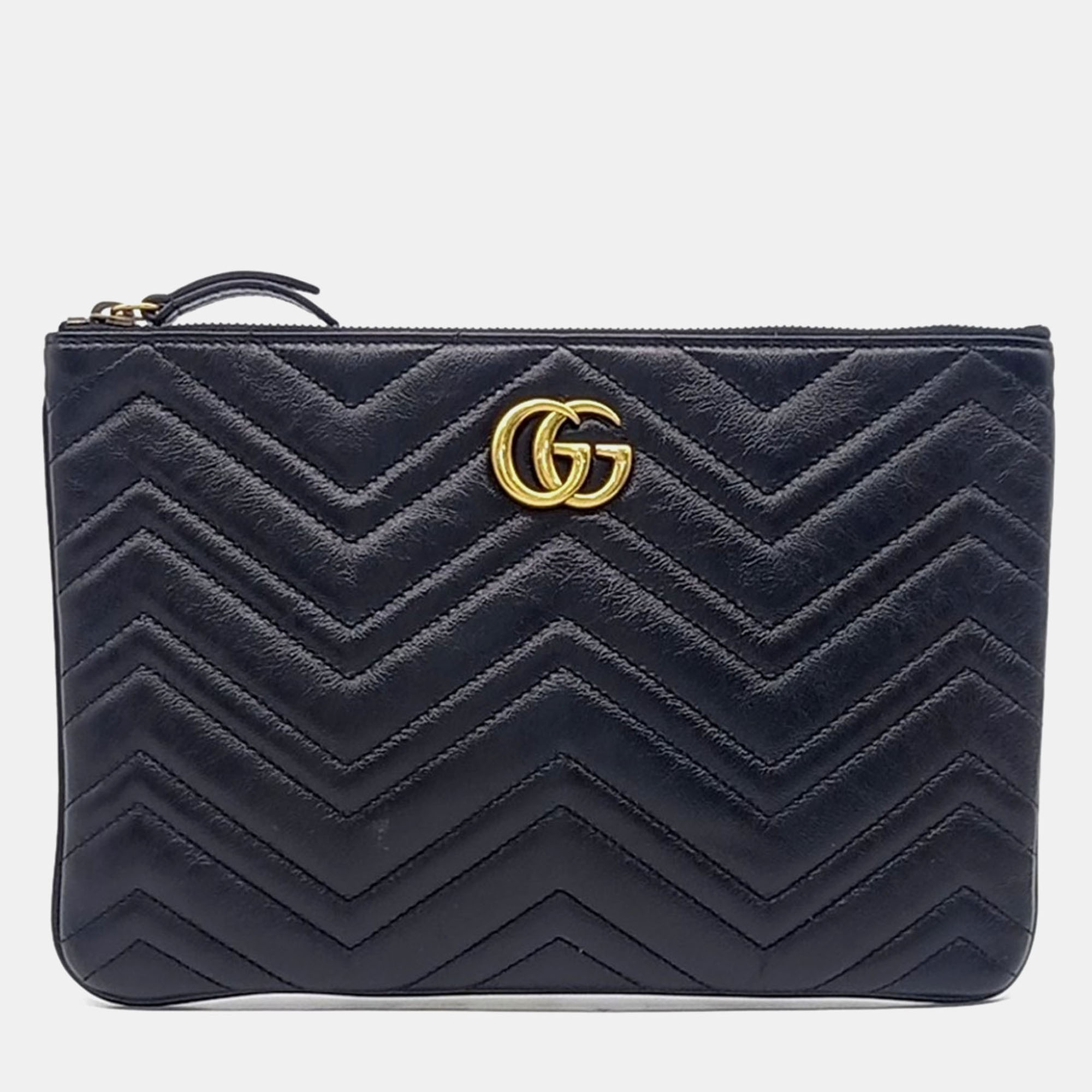 

Gucci Black Leather GG Marmont Clutch
