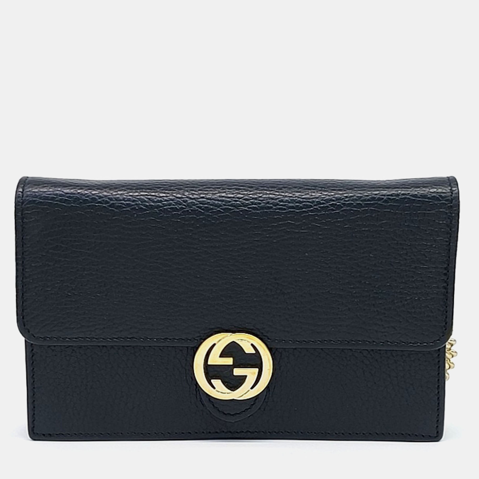 

Gucci Black Leather Interlocking Chain Crossbody Bag