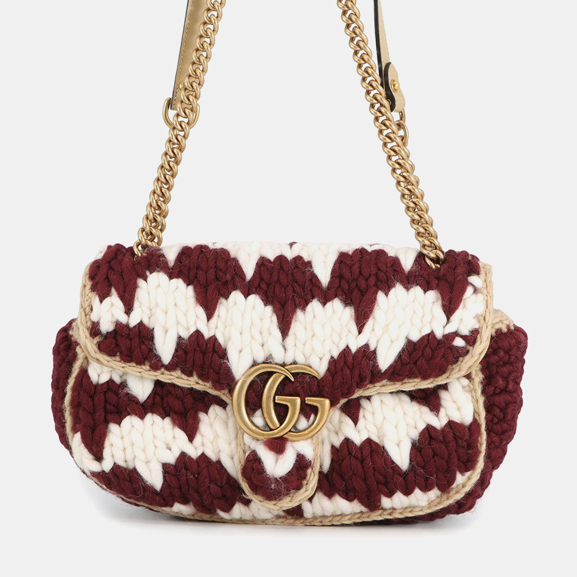 

Gucci Gg Marmont Knit Shoulder Bag Bordeaux/White Wool Leather, Red