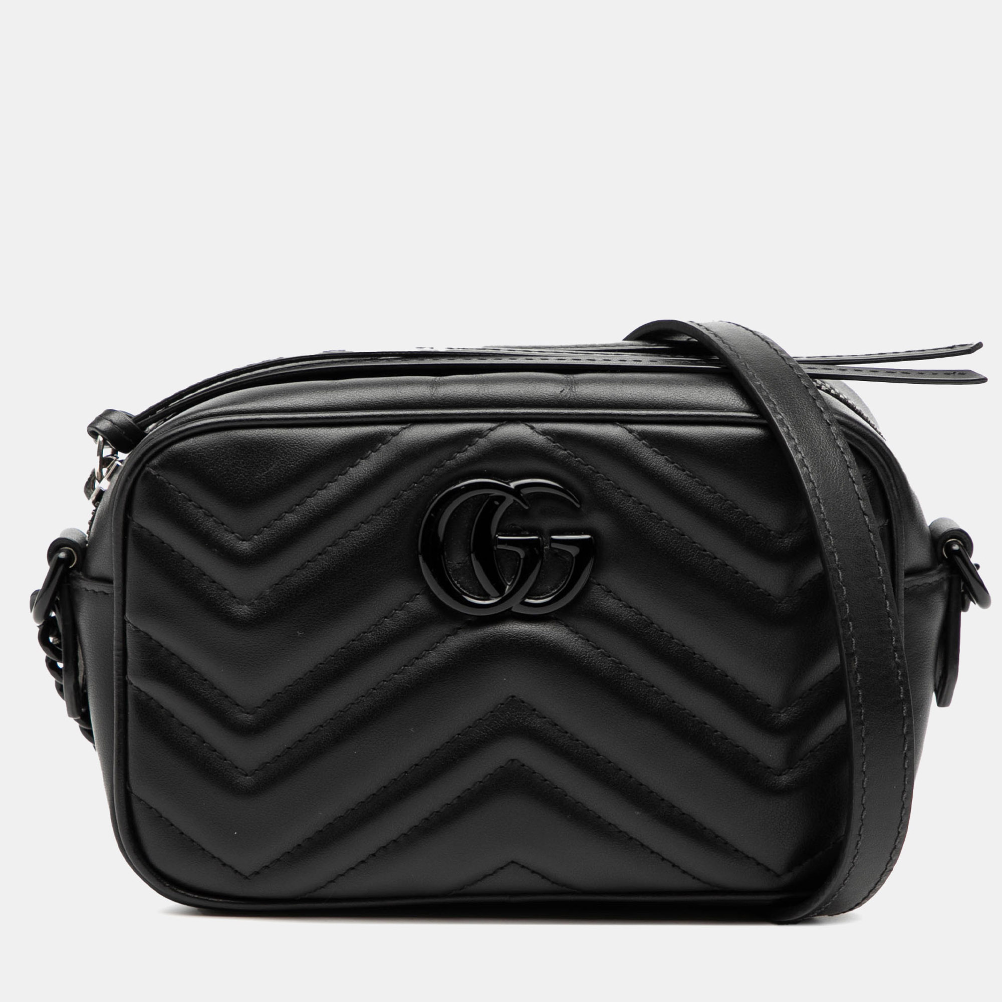 

Gucci Black Mini GG Marmont Matelasse Leather Monochrome Crossbody