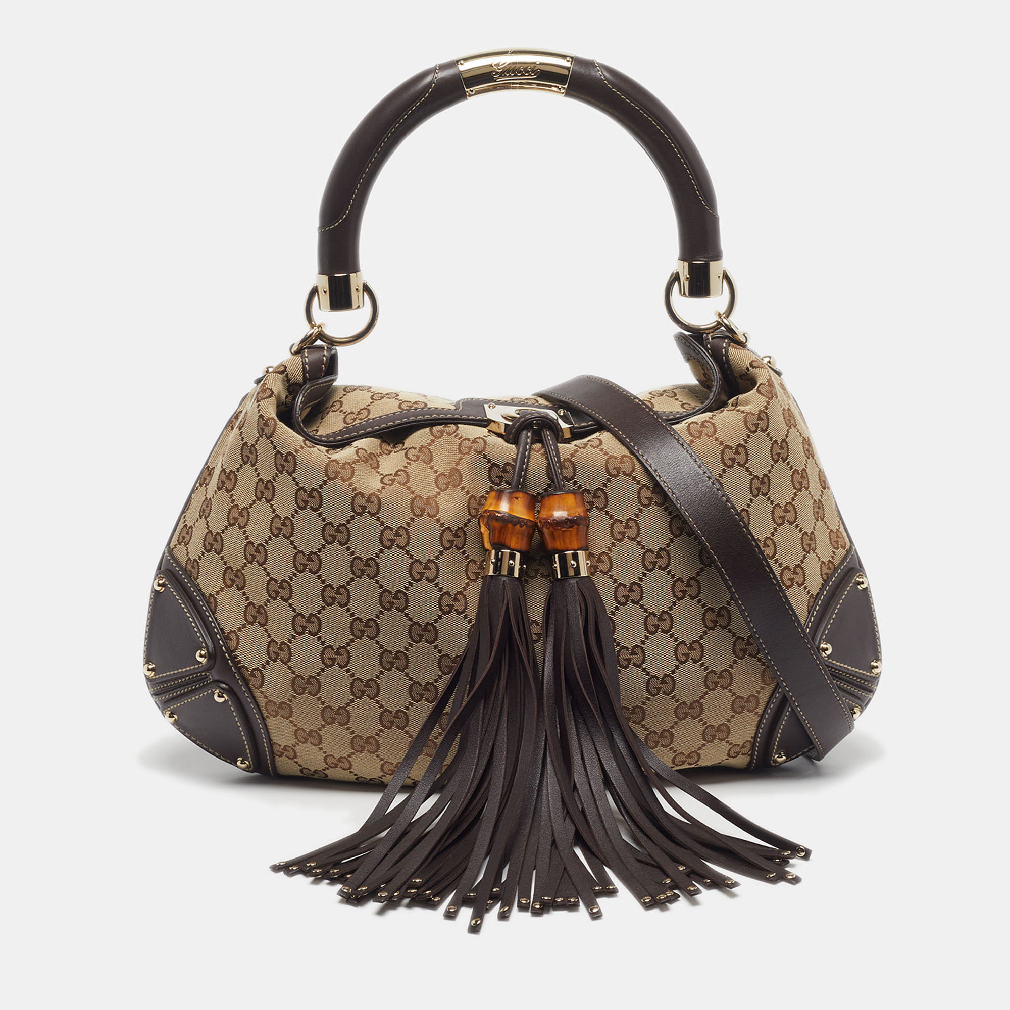 

Gucci Babouska Indy  Beige/Brown GG Canvas and Leather Hobo