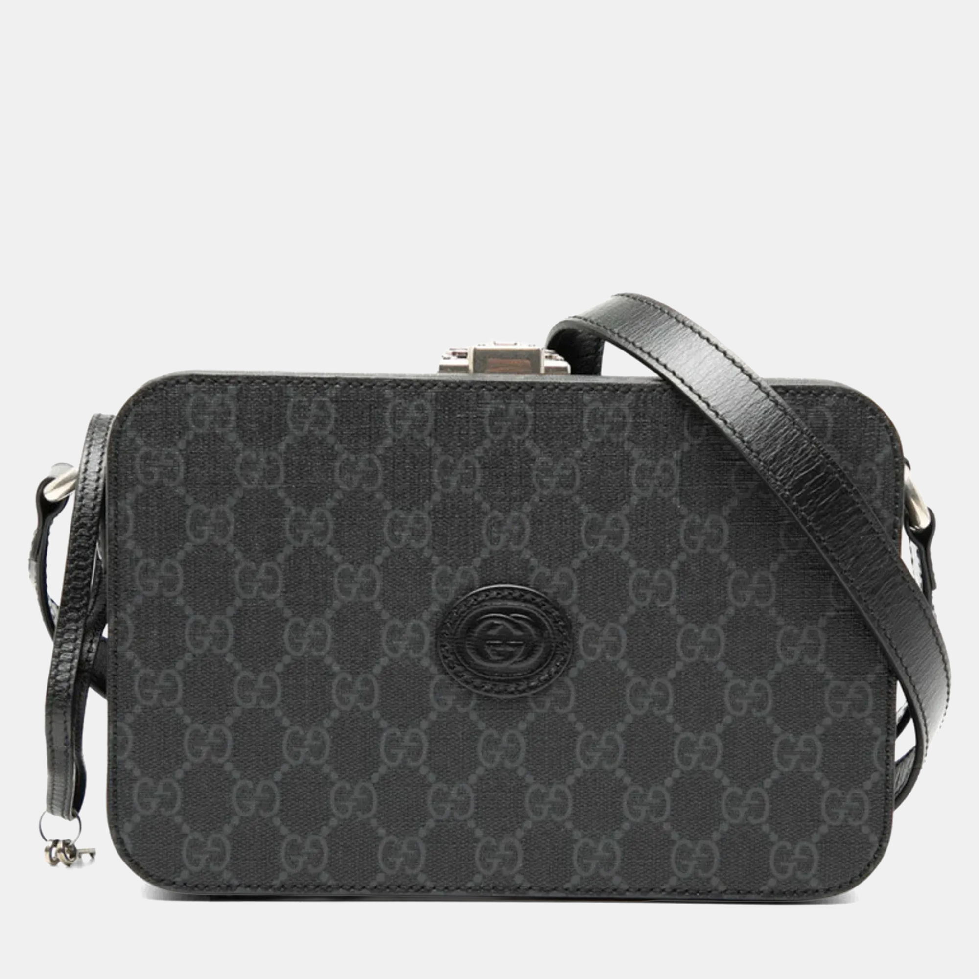 

Gucci GG Supreme Hard Trunk Black Leather Crossbody Bag