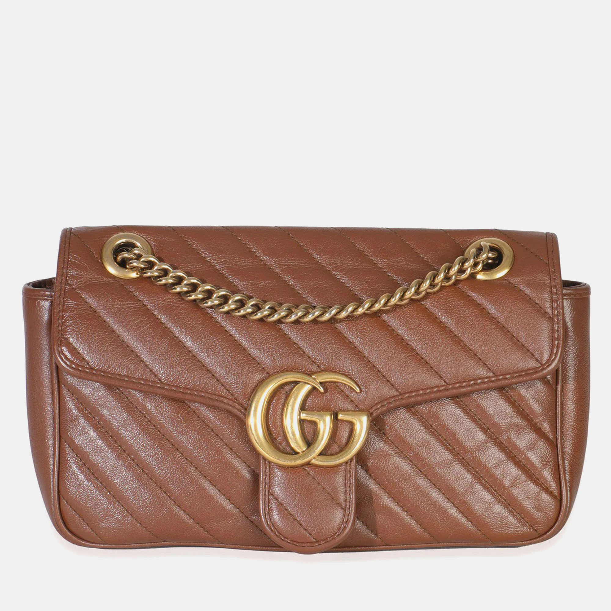 

Gucci Marmont Diagonal Matelasse Small Brown Calfskin Leather Shoulder Bag
