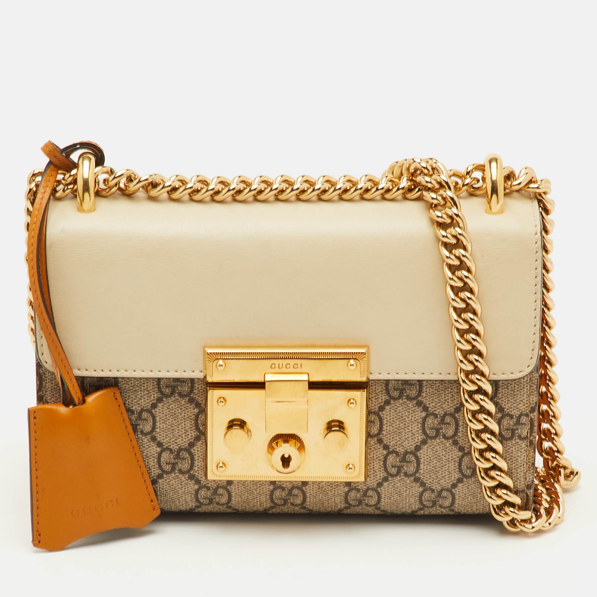 

Gucci Padlock Small Beige/Brown GG Supreme Canvas and Leather Chain Shoulder Bag