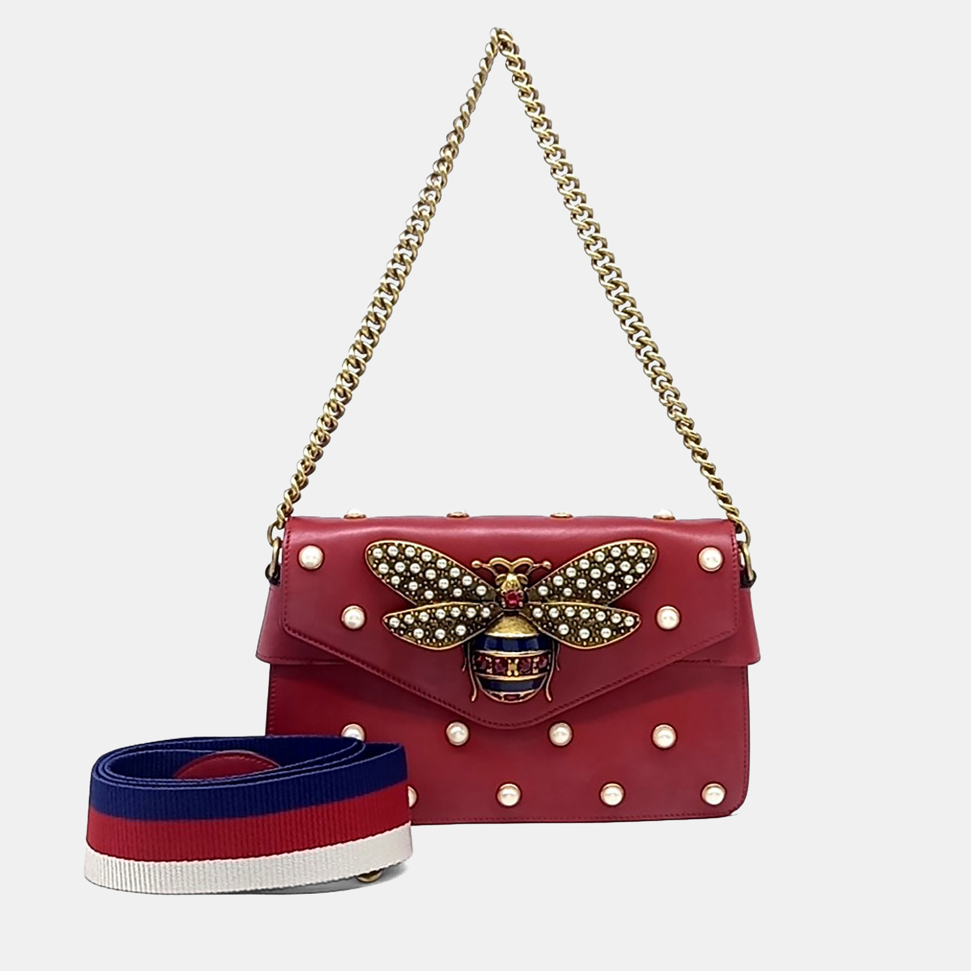 

Gucci Red Leather Broadway Metal B Shoulder Bag