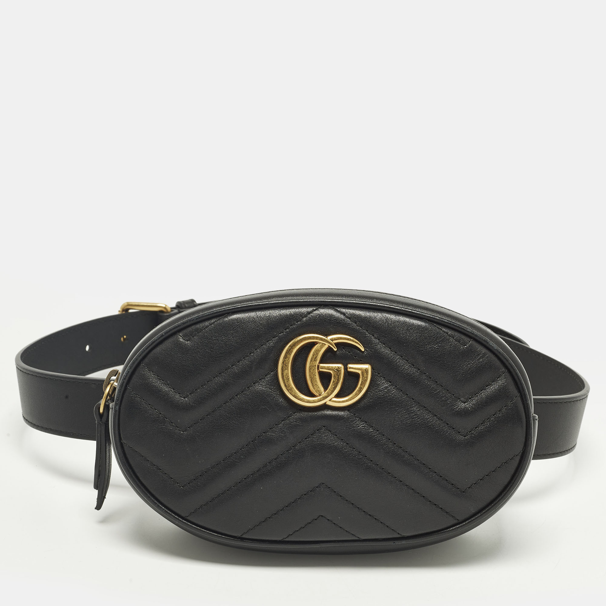 

Gucci GG Marmont Belt Mini Black Matelassé Leather Bag