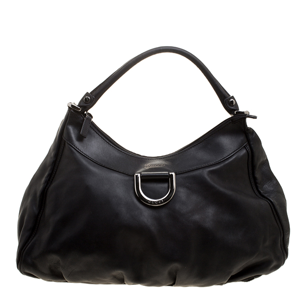 مملوكة مسبقًا حقيبة غوتشي حلقة D كبيرة جلد سوداء