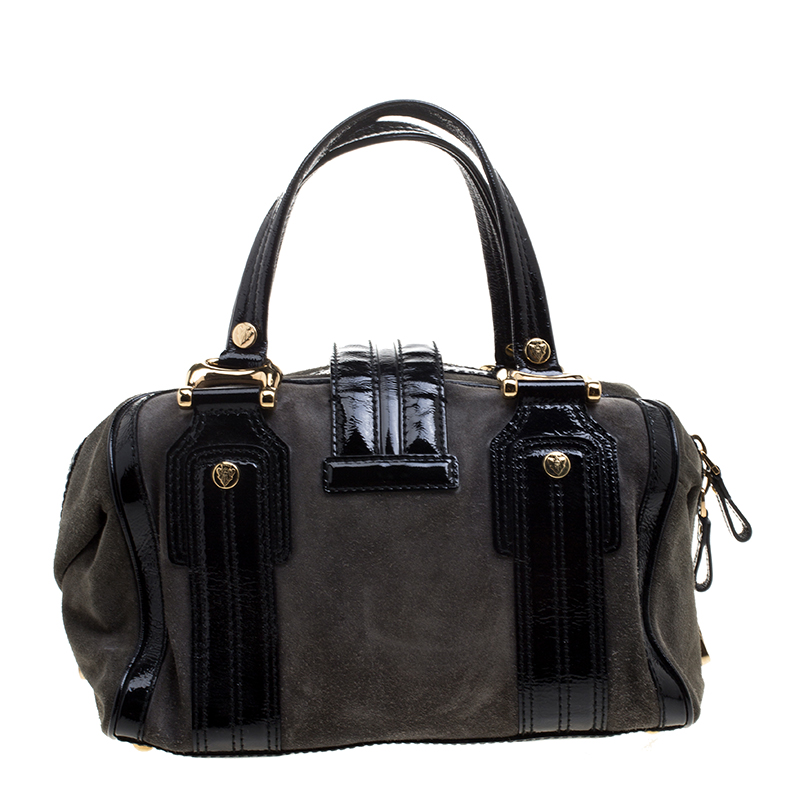 Gucci Black/Khaki Patent Leather and Suede Aviatrix Boston Bag Gucci | TLC