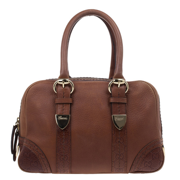 مملوكة مسبقًا Gucci Brown Micro Guccissima Trim Medium Boston Bag