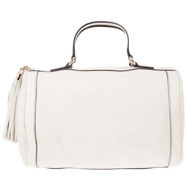 Pre Owned Gucci White Leather Medium Soho Boston Bag