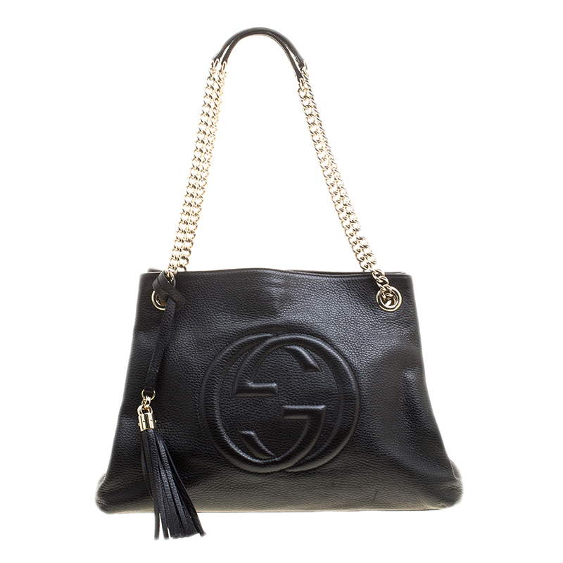 Pre Owned Gucci Black Pebbled Leather Medium Soho Tote