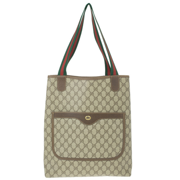 مملوكة مسبقًا Gucci Monogram Guccissima Leather Web Detail Vertical Tote