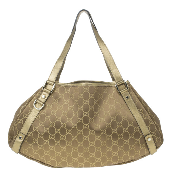 مملوكة مسبقًا Gucci Gold Metallic Monogram Abbey D-Ring Tote