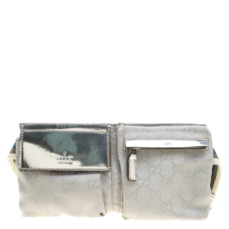 Gucci Silver GG Canvas Waist Belt Bag