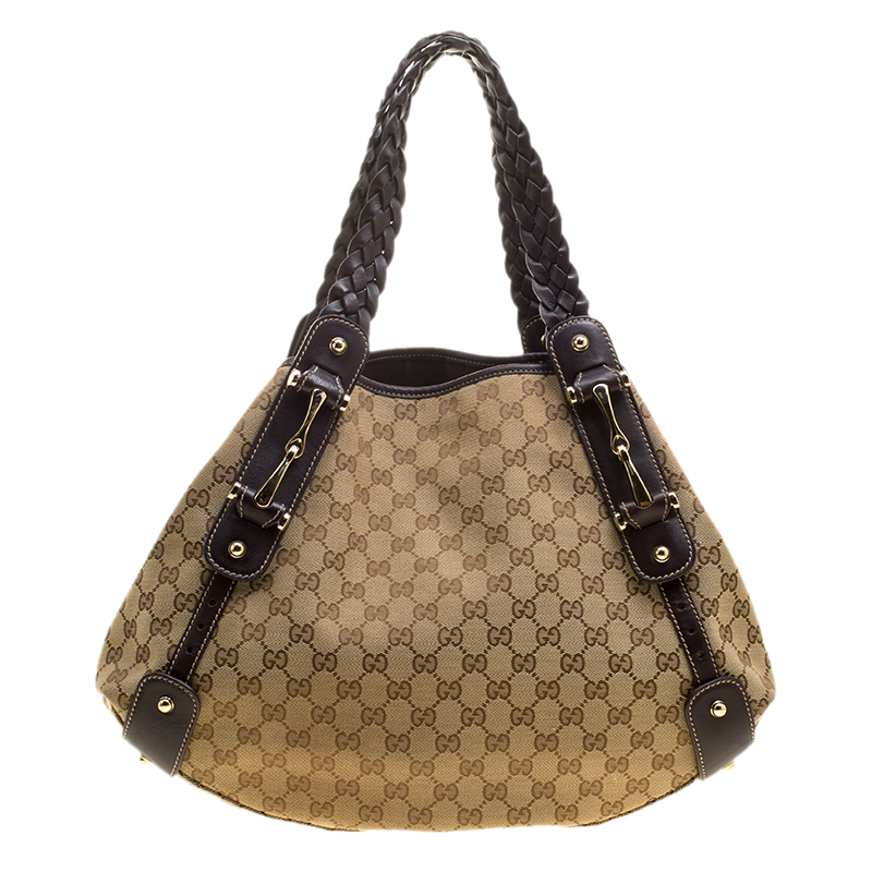 مملوكة مسبقًا Gucci Beige/Brown GG Canvas Medium Horsebit Pelham Shoulder Bag